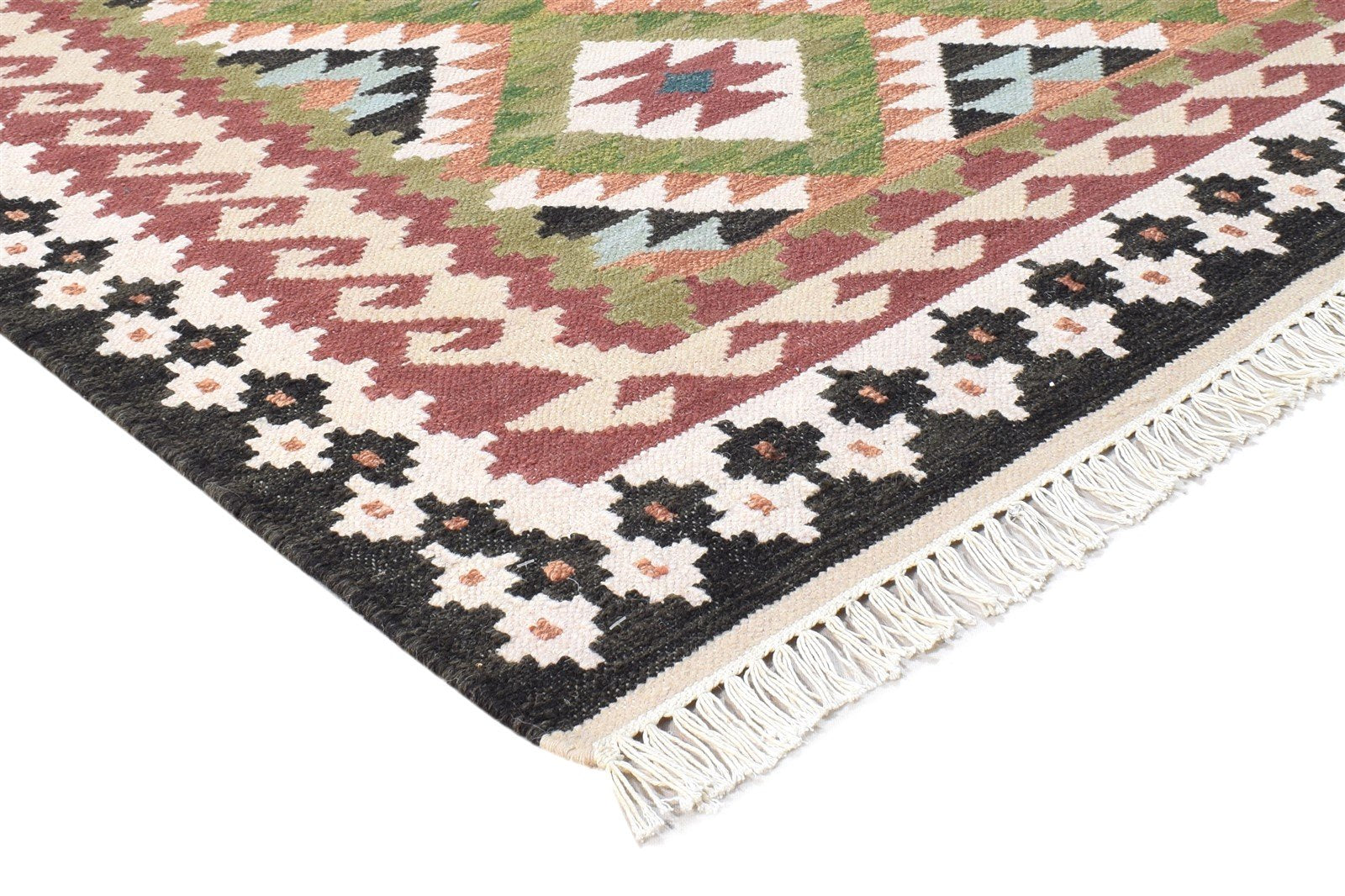 Ivory Wool Rug 4' X 6' Southwestern Dhurrie American Tribal Room Size Carpet 