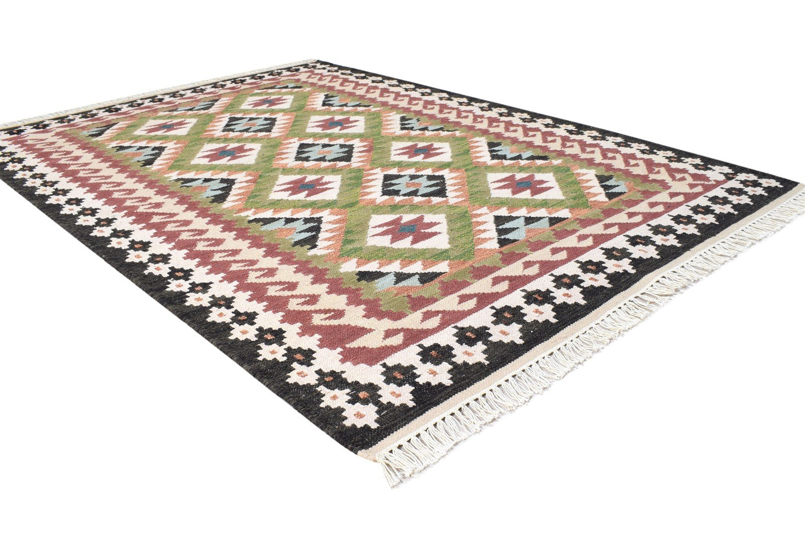 Ivory Wool Rug 4' X 6' Southwestern Dhurrie American Tribal Room Size Carpet 