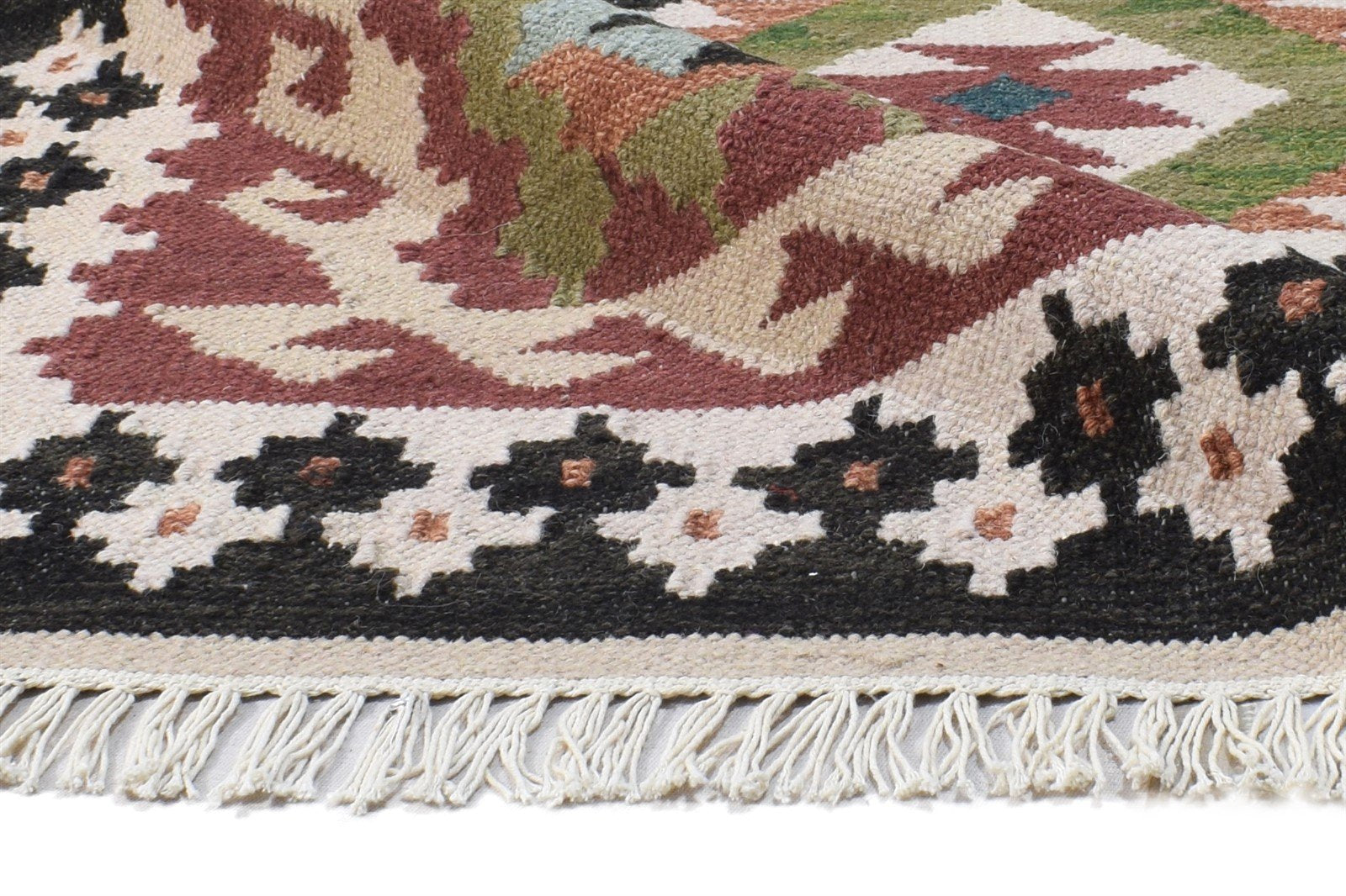 Ivory Wool Rug 4' X 6' Southwestern Dhurrie American Tribal Room Size Carpet 