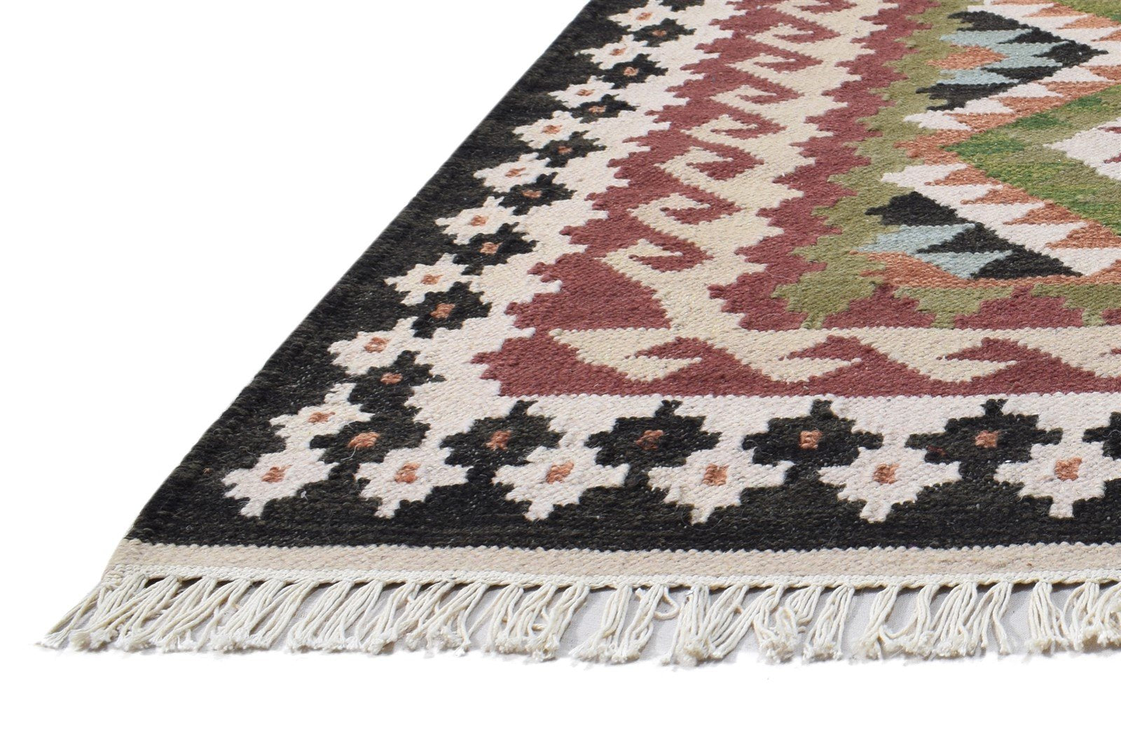 Ivory Wool Rug 4' X 6' Southwestern Dhurrie American Tribal Room Size Carpet 