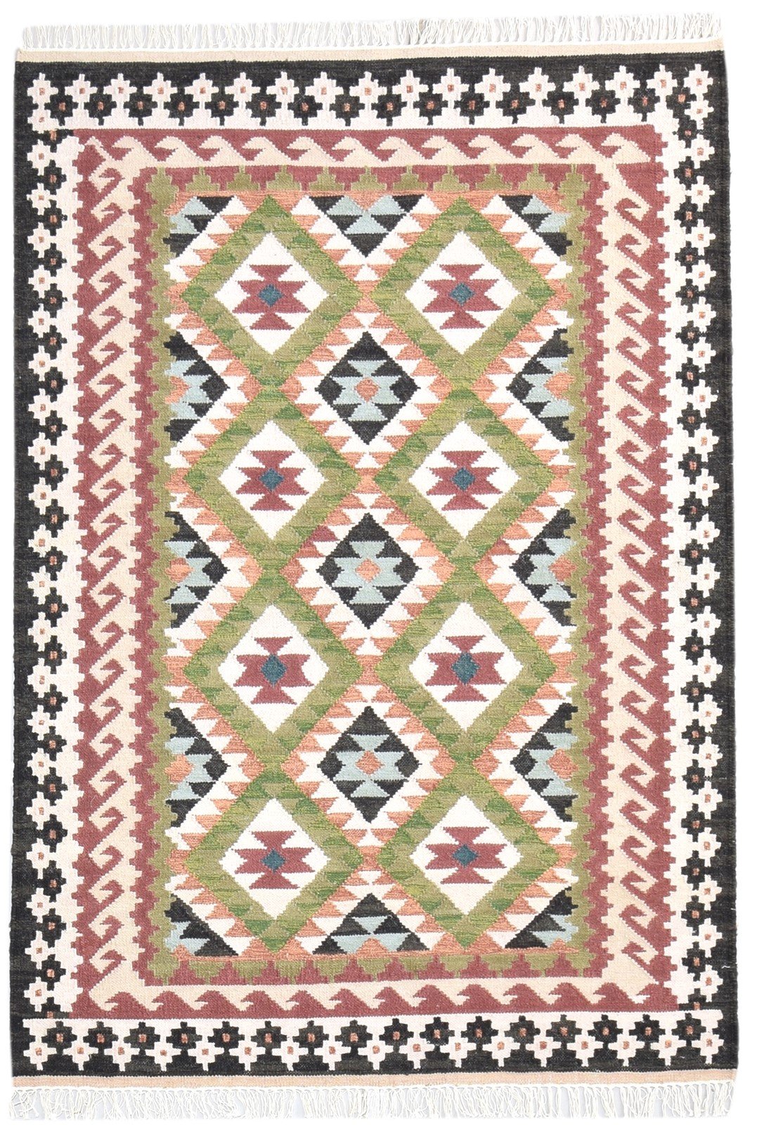 Ivory Wool Rug 4' X 6' Southwestern Dhurrie American Tribal Room Size Carpet 