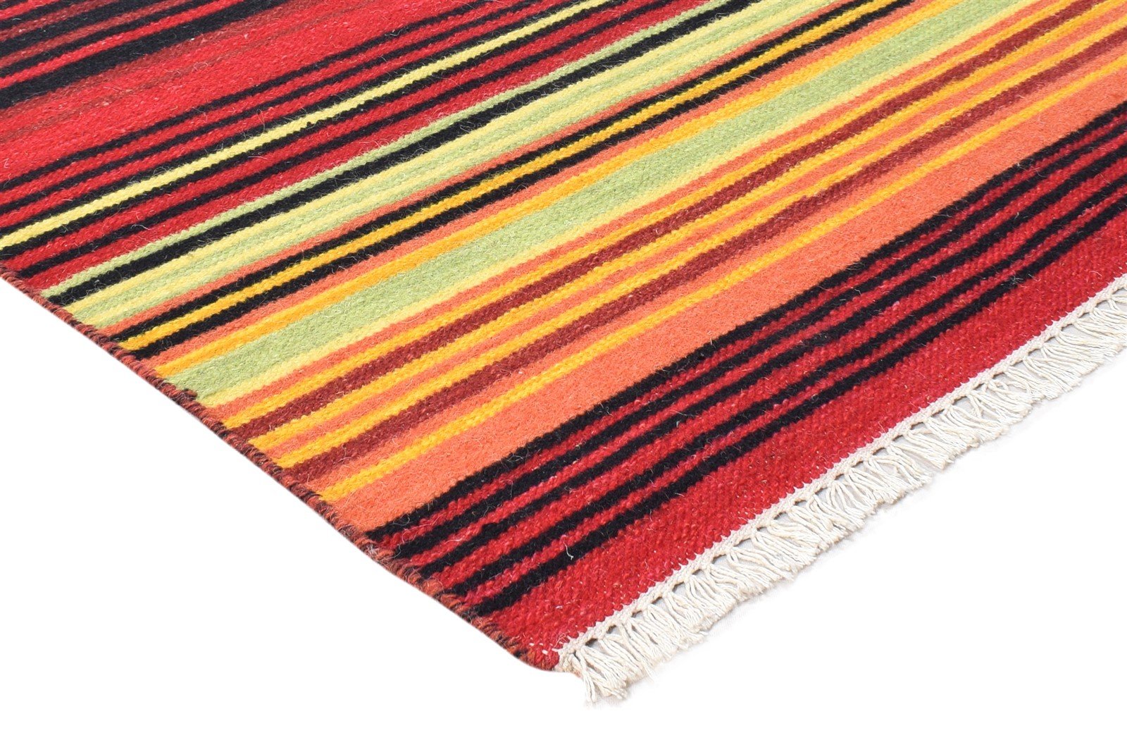 Wool Multi Color Rug 4' X 6' Modern Dhurrie Bohemian Striped Room Size Carpet  Area Rug 