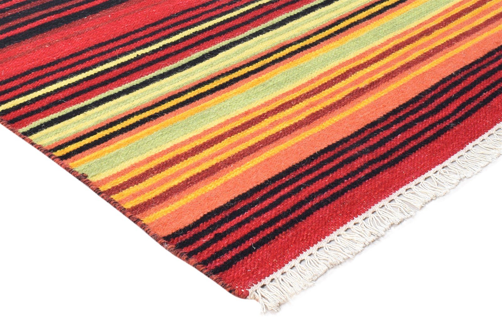 Wool Multi Color Rug 4' X 6' Modern Dhurrie Bohemian Striped Room Size Carpet 