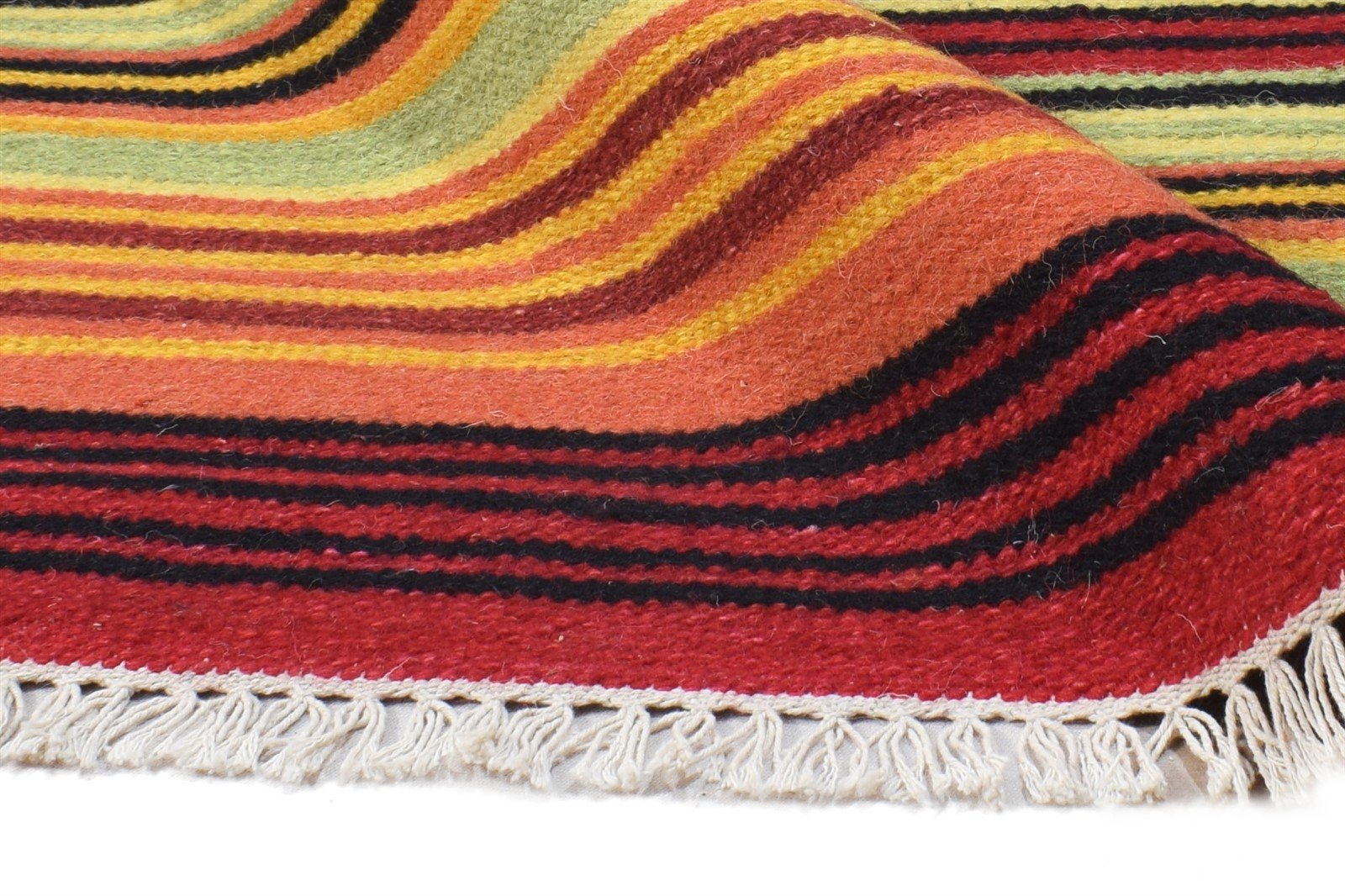 Wool Multi Color Rug 4' X 6' Modern Dhurrie Bohemian Striped Room Size Carpet 