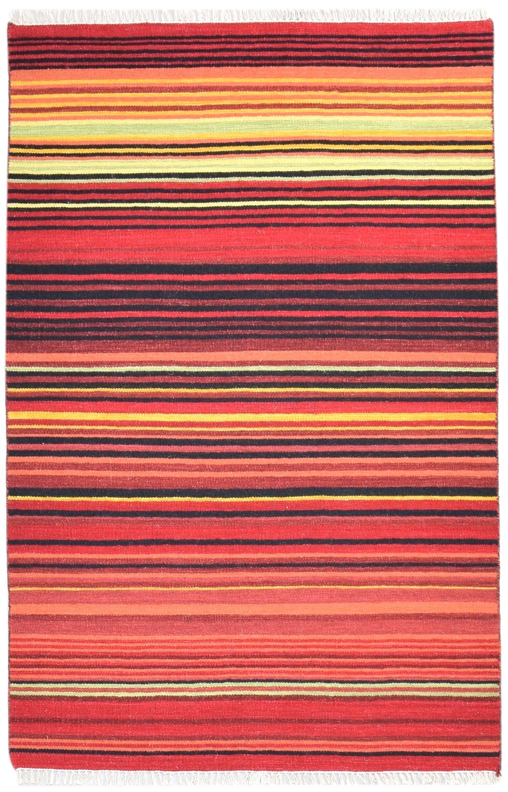 Wool Multi Color Rug 4' X 6' Modern Dhurrie Bohemian Striped Room Size Carpet 