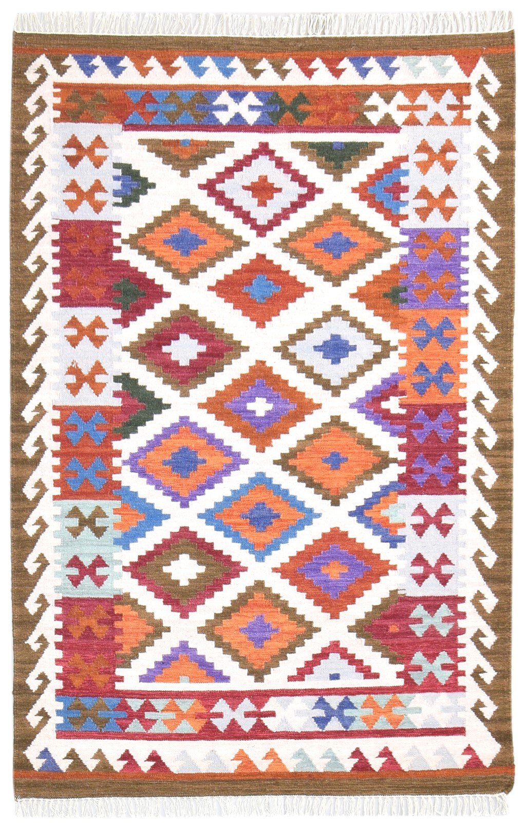 4' X 6' Rug Wool Ivory Southwestern Dhurrie American Tribal Room Size Carpet 