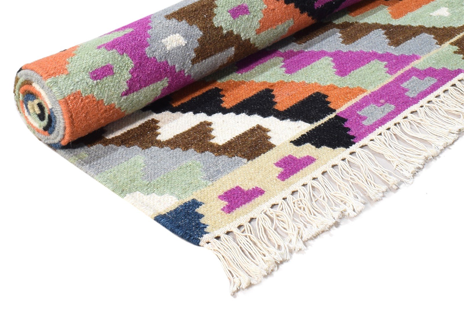 Wool Multi Color Rug 4X6 Southwestern Dhurrie American Tribal Room Size Carpet 