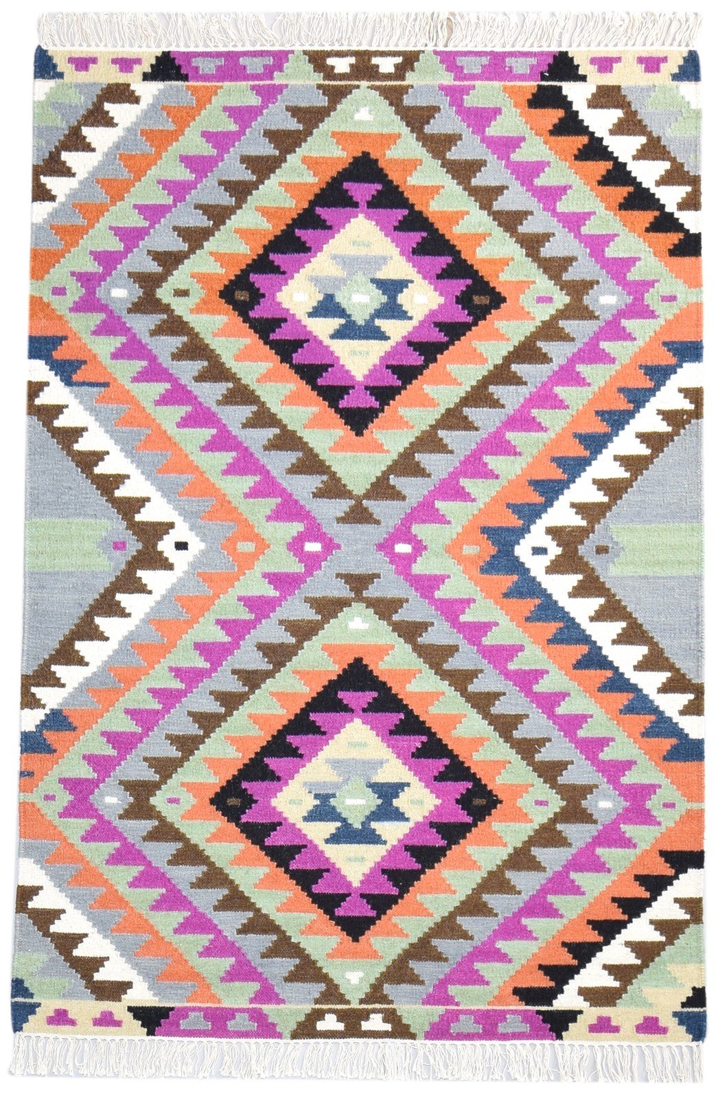 Wool Multi Color Rug 4X6 Southwestern Dhurrie American Tribal Room Size Carpet 