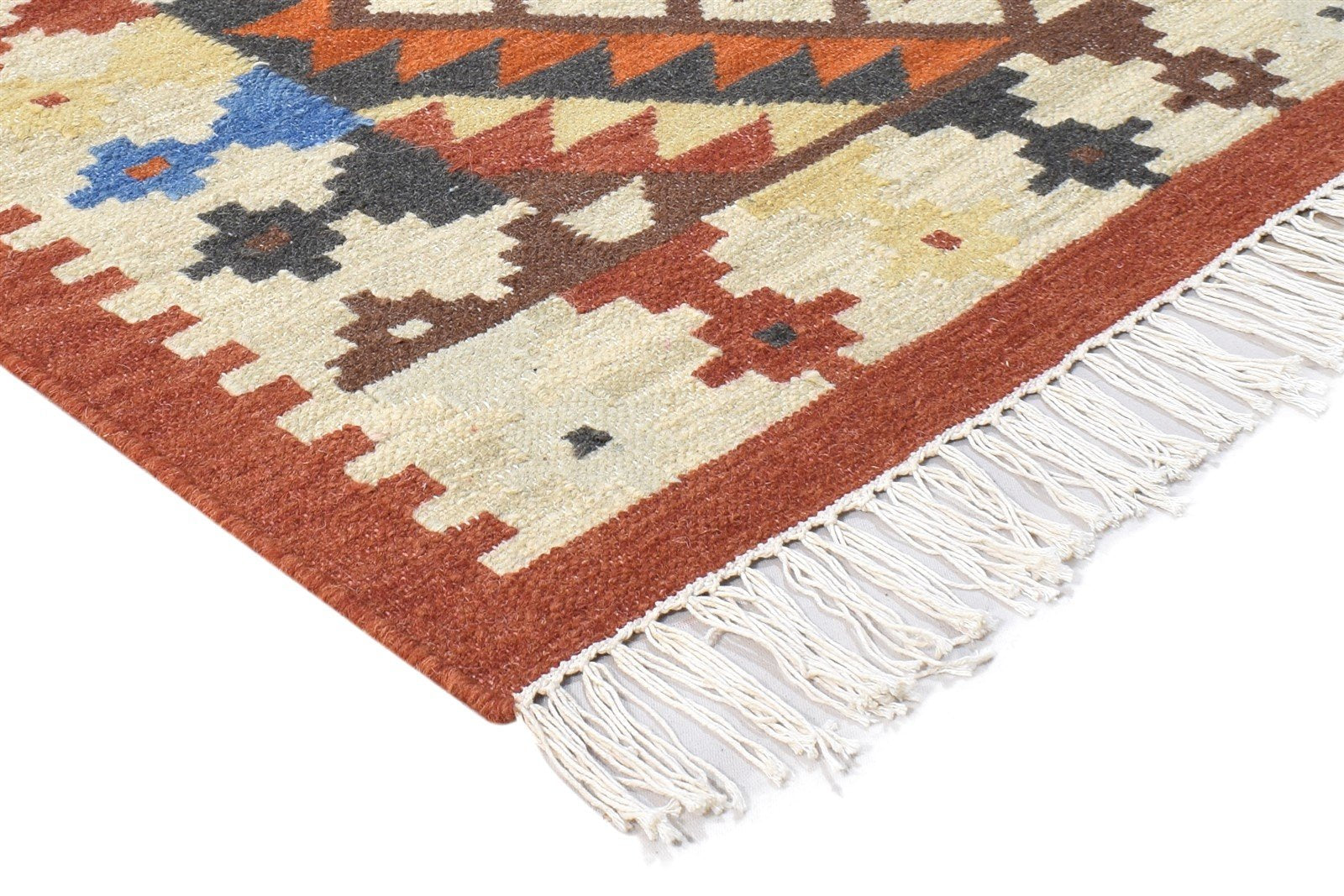 4' X 6' Rug Wool Beige Southwestern Dhurrie American Tribal Room Size Carpet 