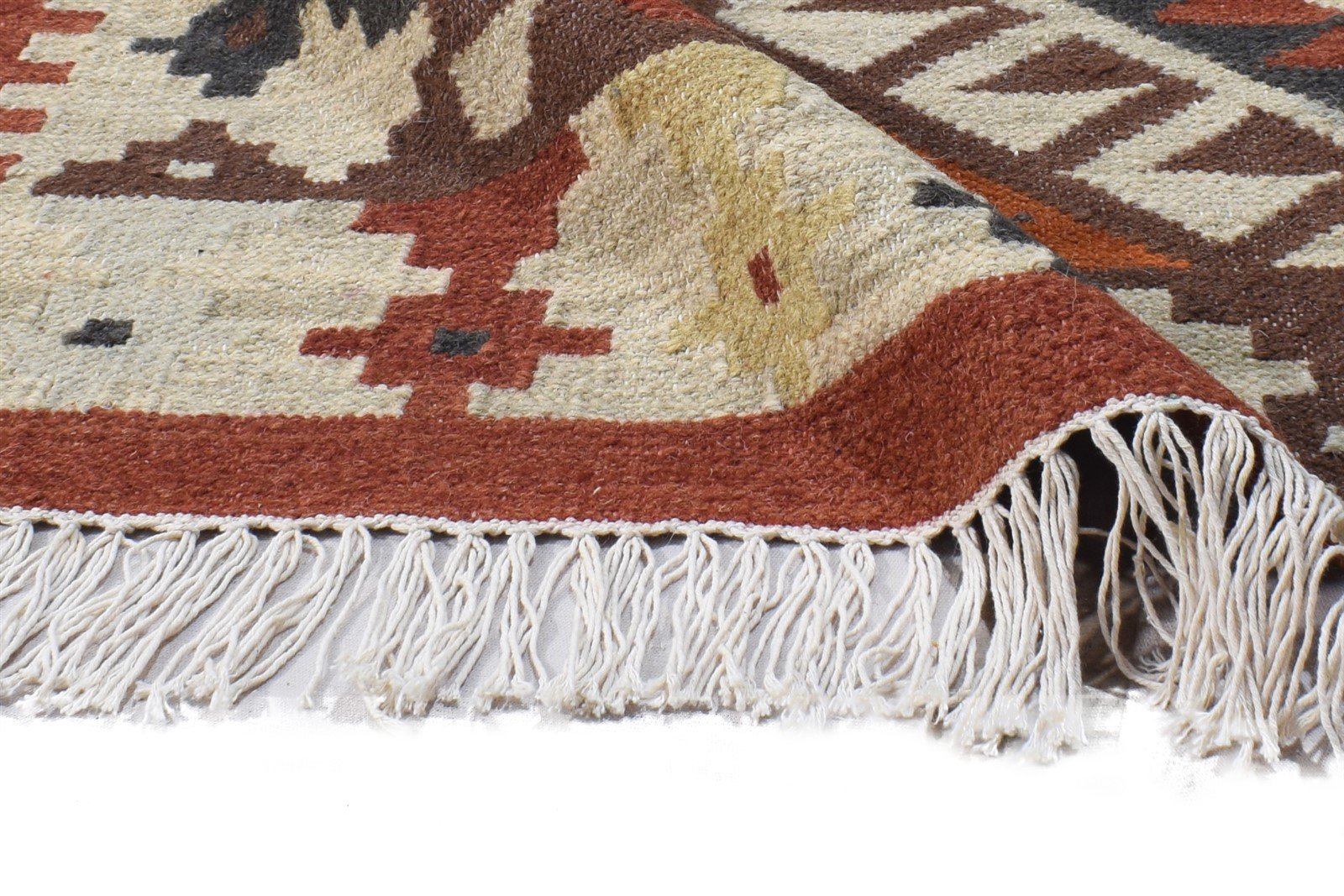 4' X 6' Rug Wool Beige Southwestern Dhurrie American Tribal Room Size Carpet 