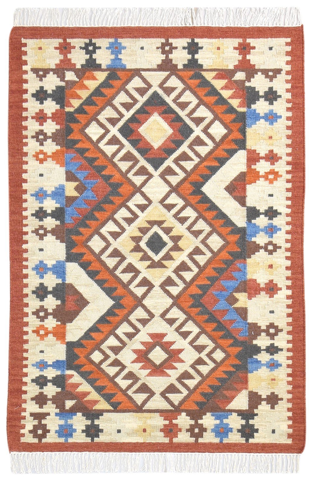 4' X 6' Rug Wool Beige Southwestern Dhurrie American Tribal Room Size Carpet 