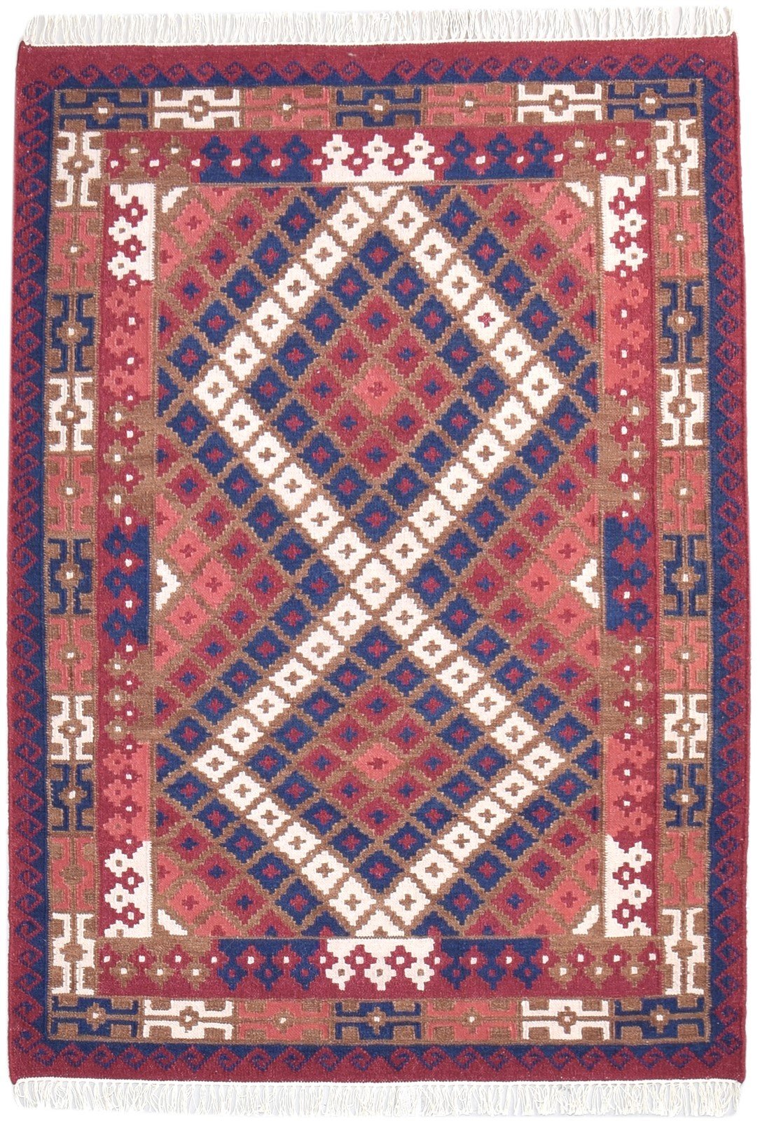 Red Wool Rug 4' X 6' Southwestern Dhurrie American Tribal Room Size Carpet 