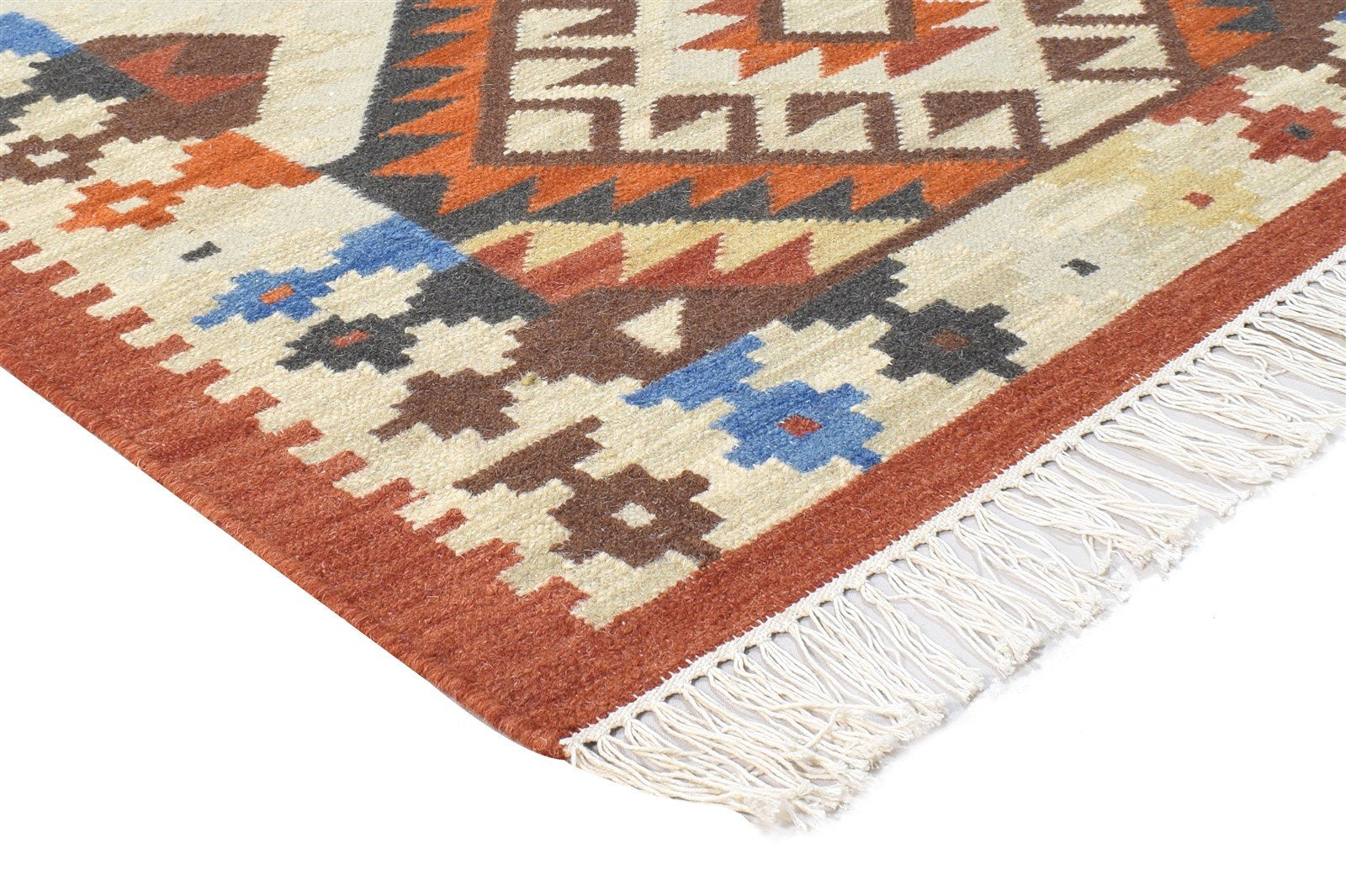 Wool Beige Rug 4' X 6' Southwestern Dhurrie American Tribal Room Size Carpet 