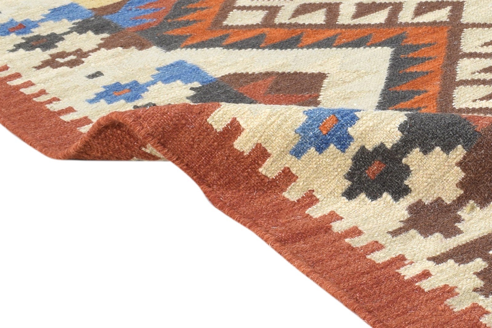 Wool Beige Rug 4' X 6' Southwestern Dhurrie American Tribal Room Size Carpet 