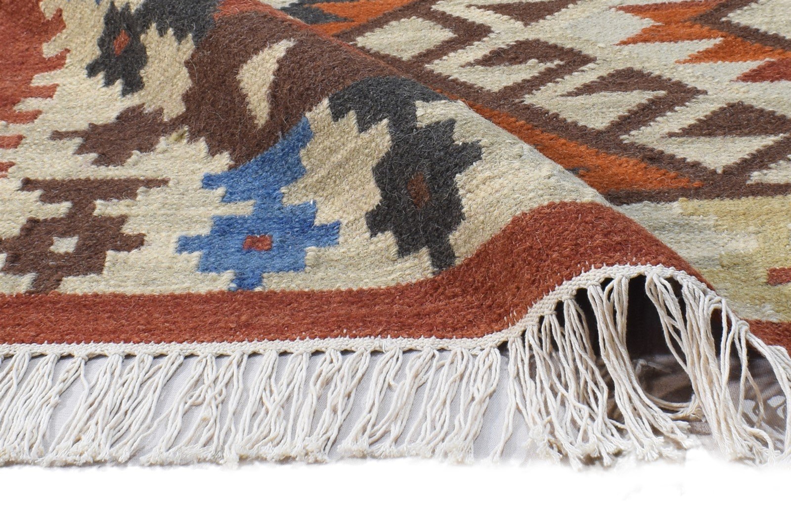 Wool Beige Rug 4' X 6' Southwestern Dhurrie American Tribal Room Size Carpet 