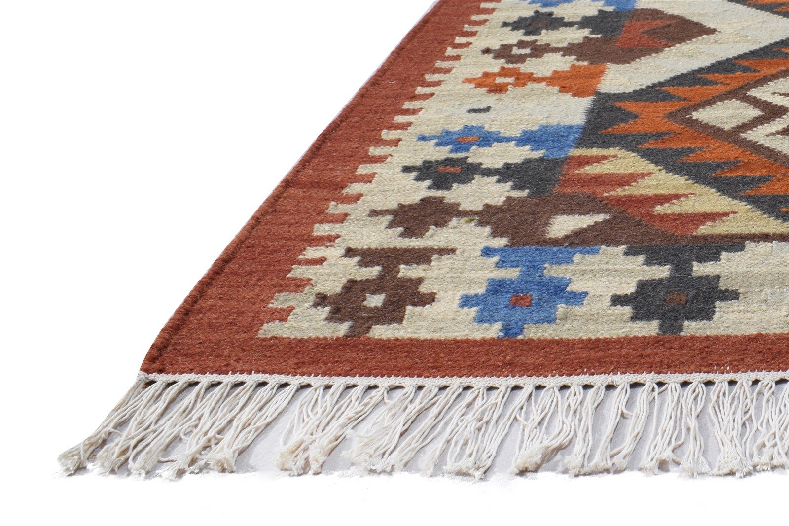 Wool Beige Rug 4' X 6' Southwestern Dhurrie American Tribal Room Size Carpet 