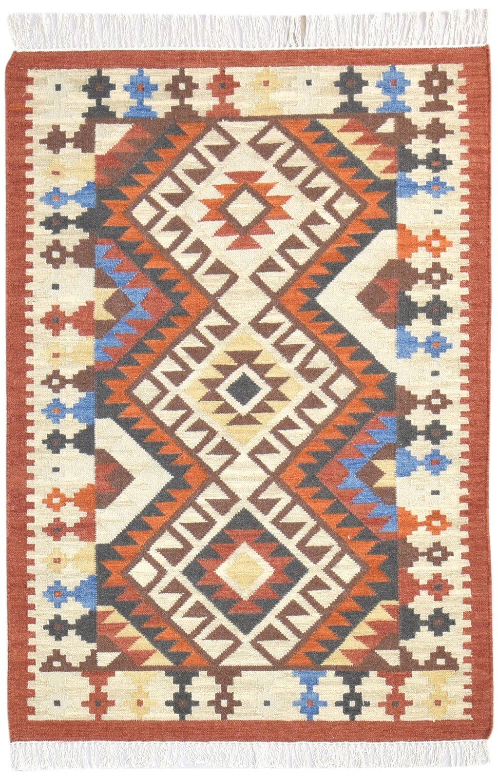 Wool Beige Rug 4' X 6' Southwestern Dhurrie American Tribal Room Size Carpet 