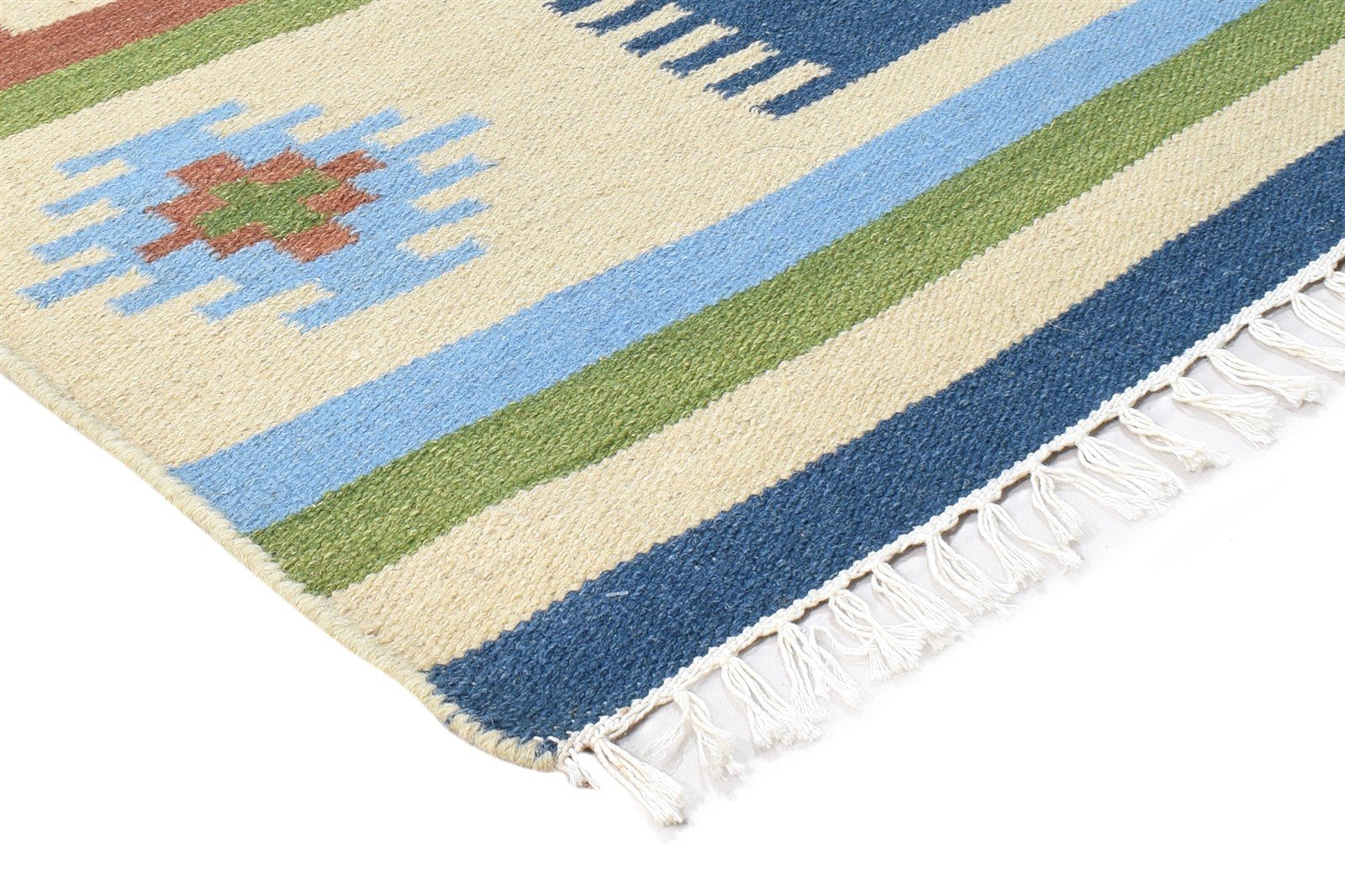 Dhurrie Multi Color Wool Rug 4X6 Southwestern American Tribal Room Size Carpet 