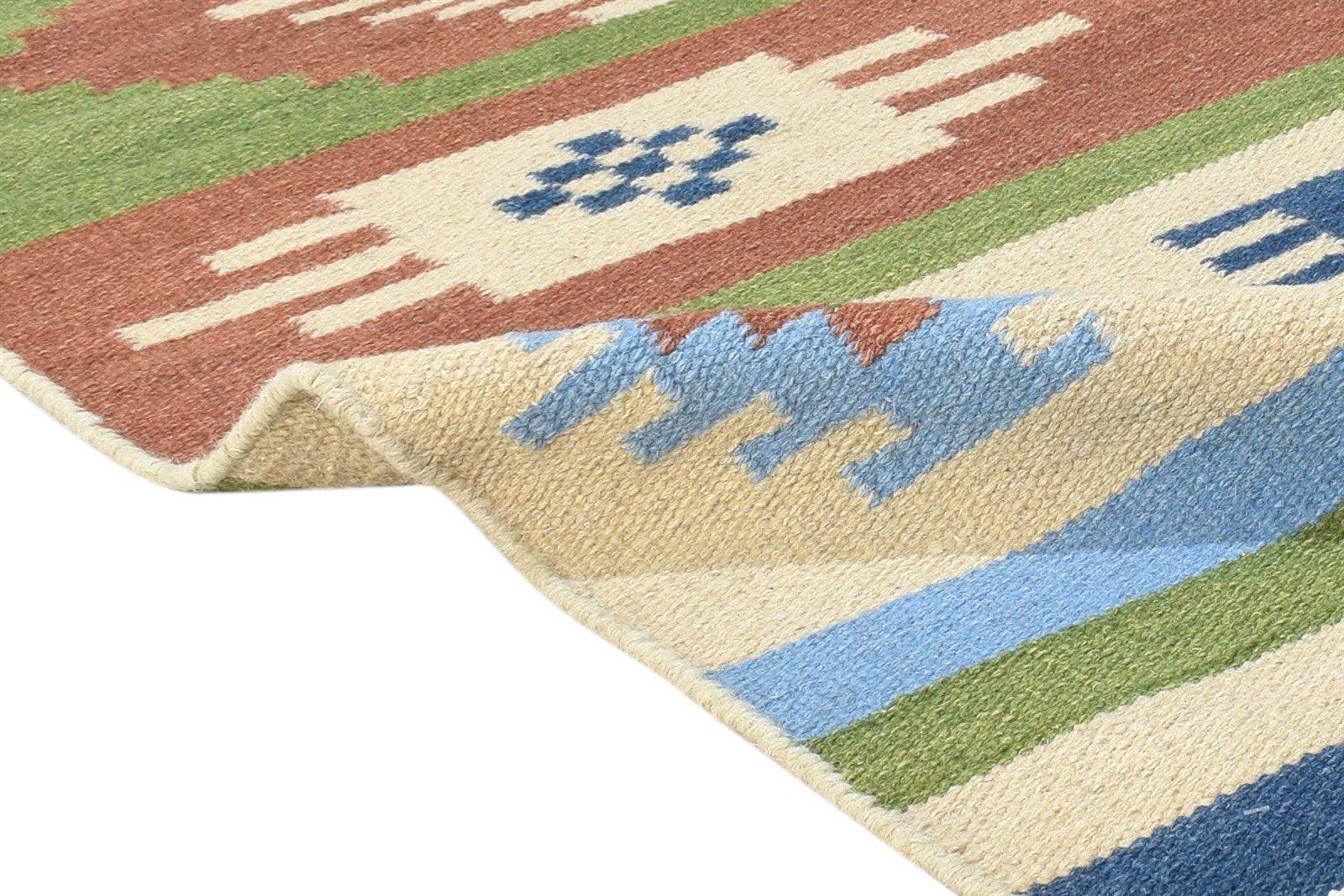 Dhurrie Multi Color Wool Rug 4X6 Southwestern American Tribal Room Size Carpet 