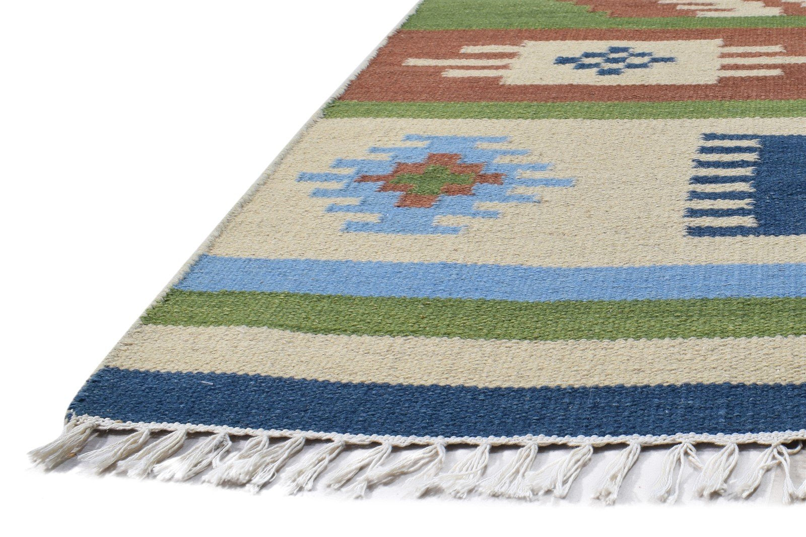 Dhurrie Multi Color Wool Rug 4X6 Southwestern American Tribal Room Size Carpet 