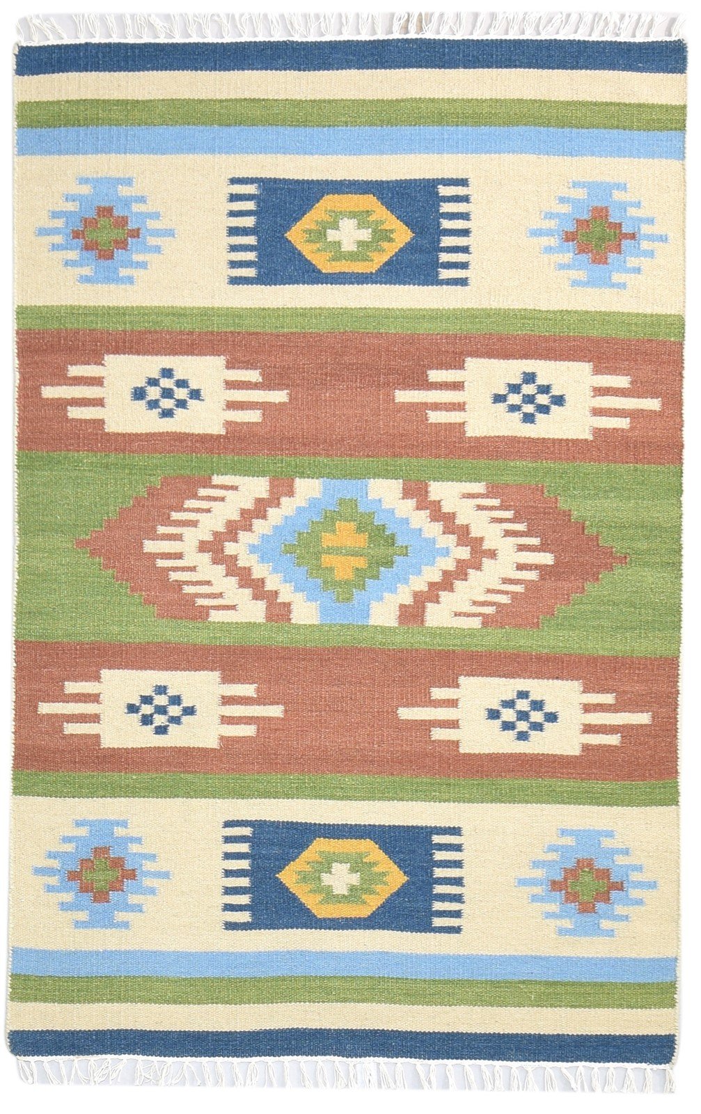 Dhurrie Multi Color Wool Rug 4X6 Southwestern American Tribal Room Size Carpet 