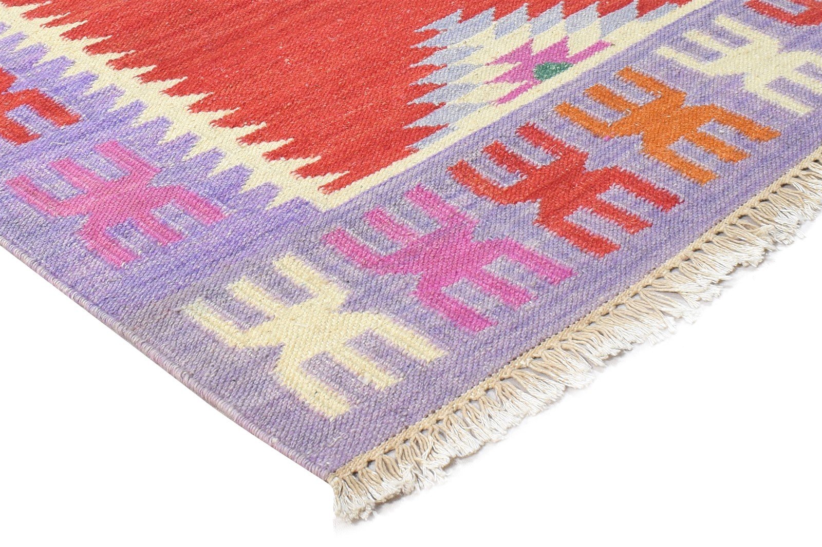 Wool Red Rug 4' X 6' Southwestern Dhurrie American Tribal Room Size Carpet 