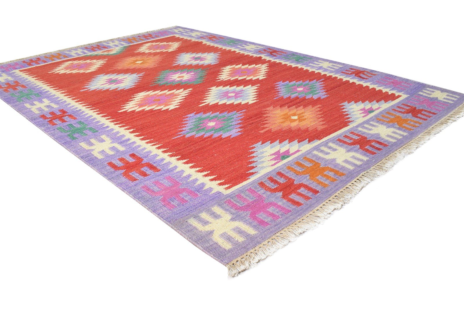 Wool Red Rug 4' X 6' Southwestern Dhurrie American Tribal Room Size Carpet 