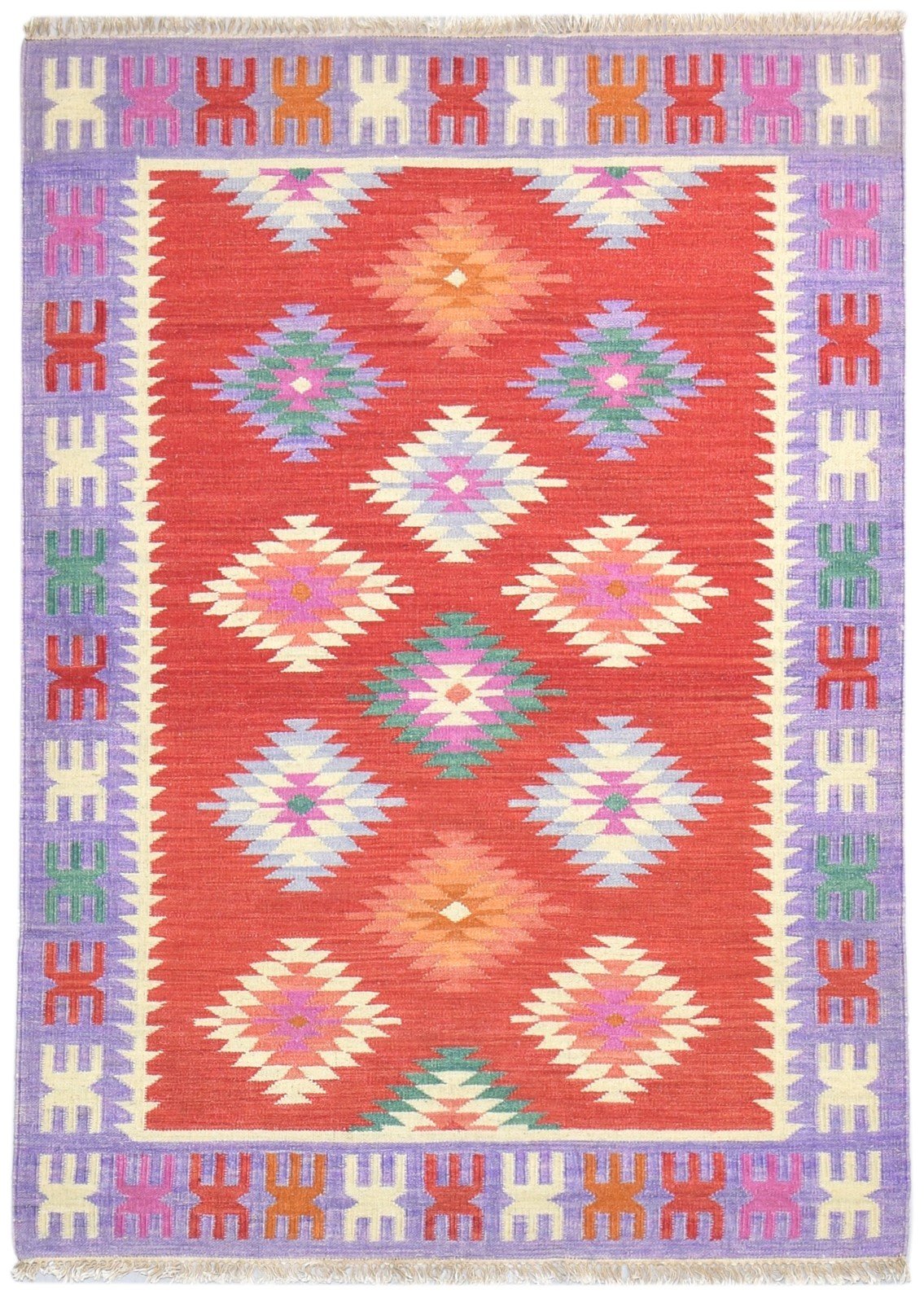 Wool Red Rug 4' X 6' Southwestern Dhurrie American Tribal Room Size Carpet 