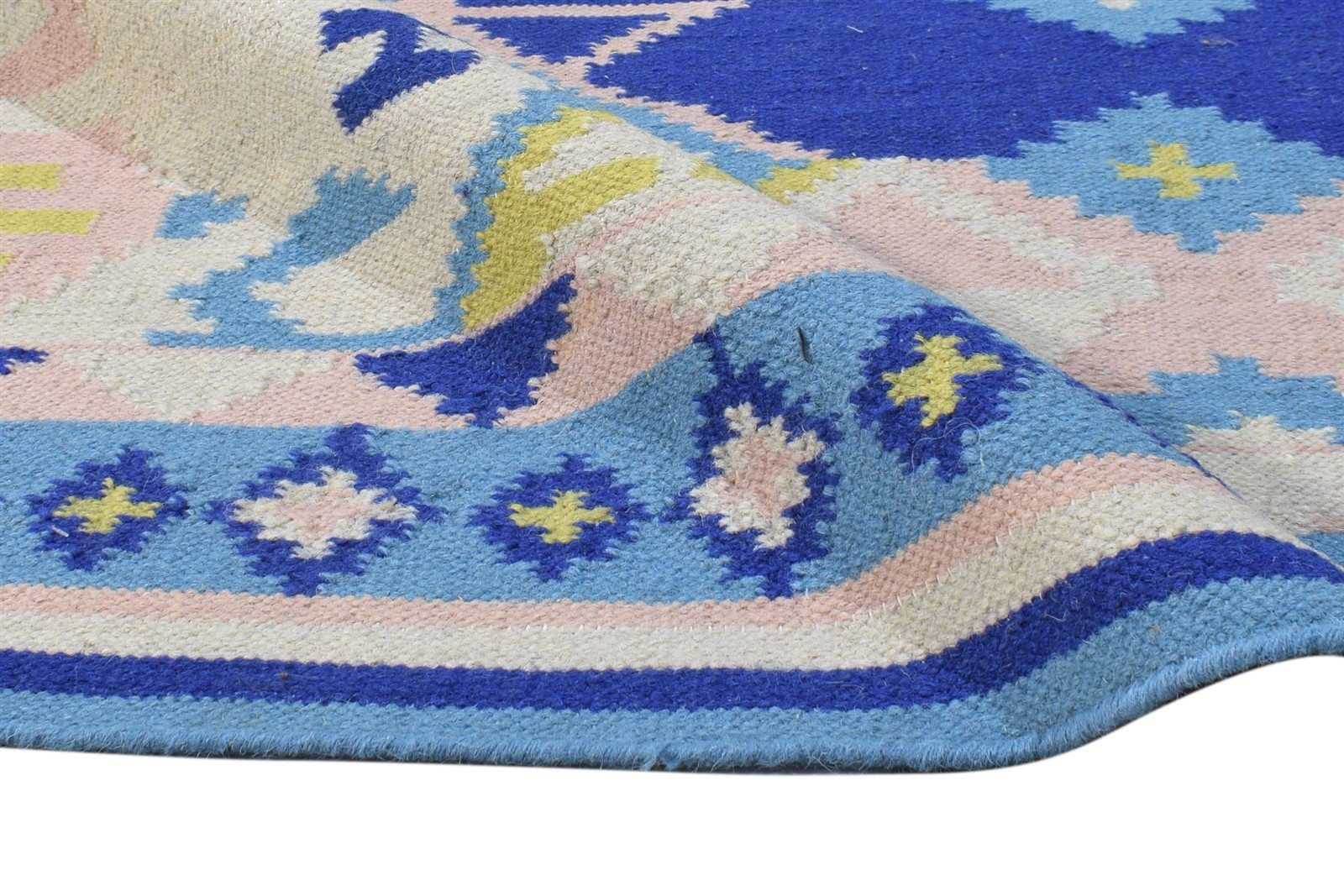 Dhurrie Beige Wool Rug 4' X 6' Southwestern American Tribal Room Size Carpet 