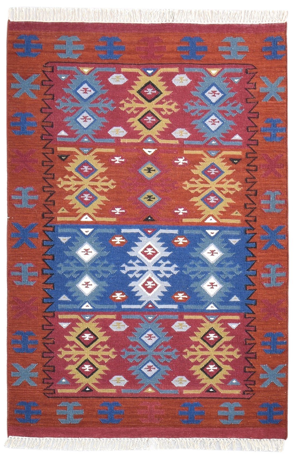 4' X 6' Rug Wool Red Southwestern Dhurrie American Tribal Room Size Carpet 