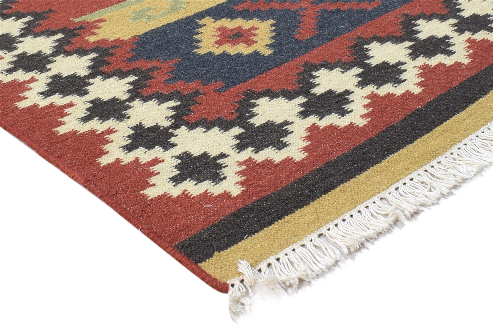 Red Wool Rug 4' X 6' Southwestern Dhurrie American Tribal Room Size Carpet 