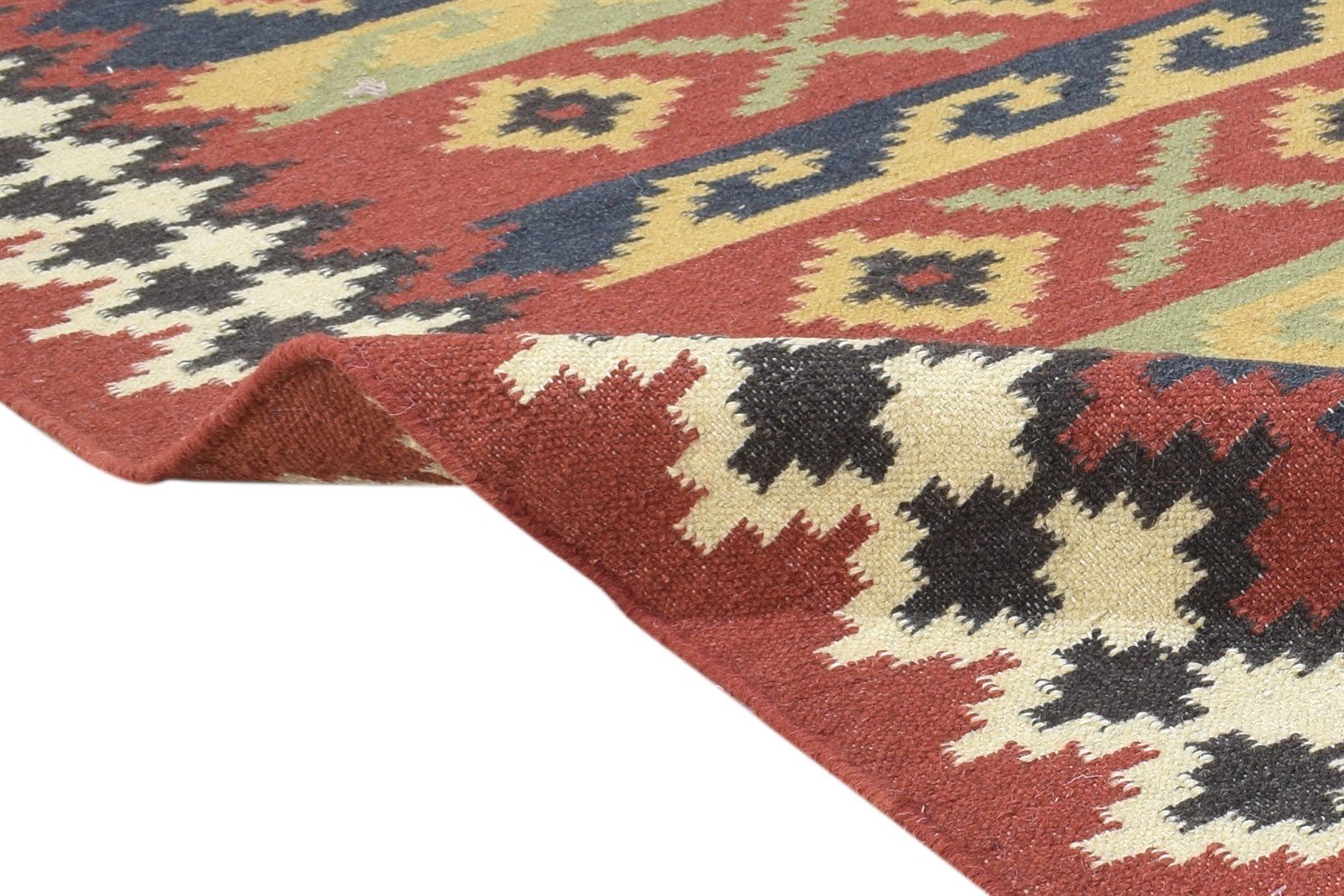 Red Wool Rug 4' X 6' Southwestern Dhurrie American Tribal Room Size Carpet 