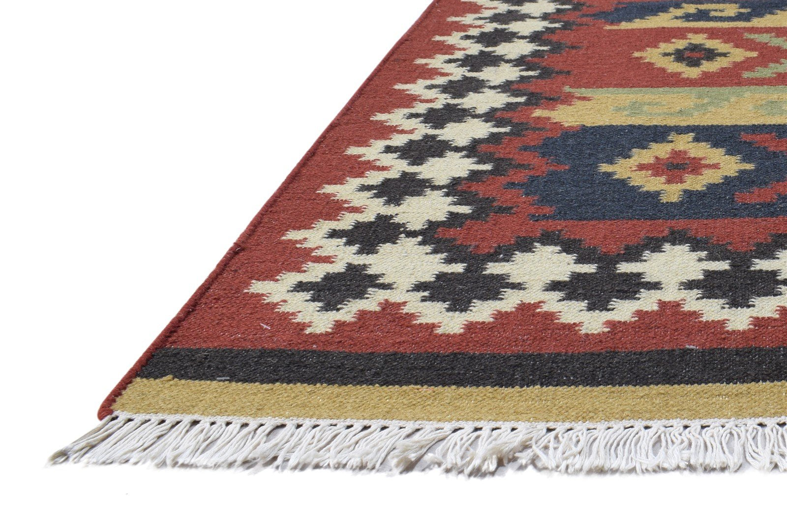 Red Wool Rug 4' X 6' Southwestern Dhurrie American Tribal Room Size Carpet 