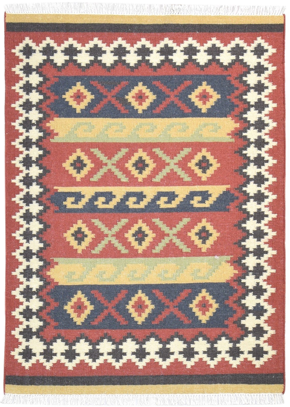 Red Wool Rug 4' X 6' Southwestern Dhurrie American Tribal Room Size Carpet 