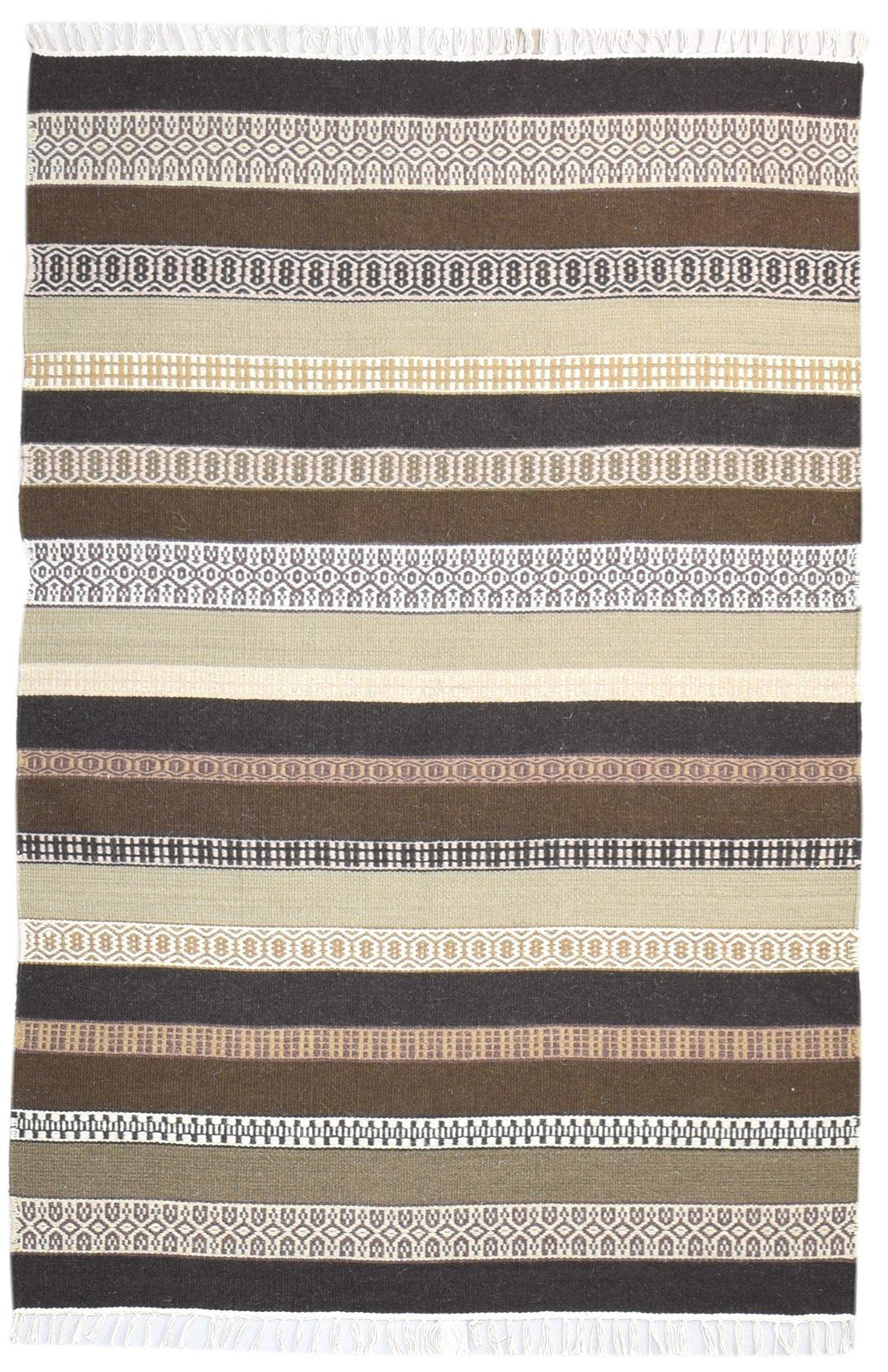 Dhurrie Multi Color Wool Rug 4X6 Modern Scandinavian Striped Room Size Carpet 