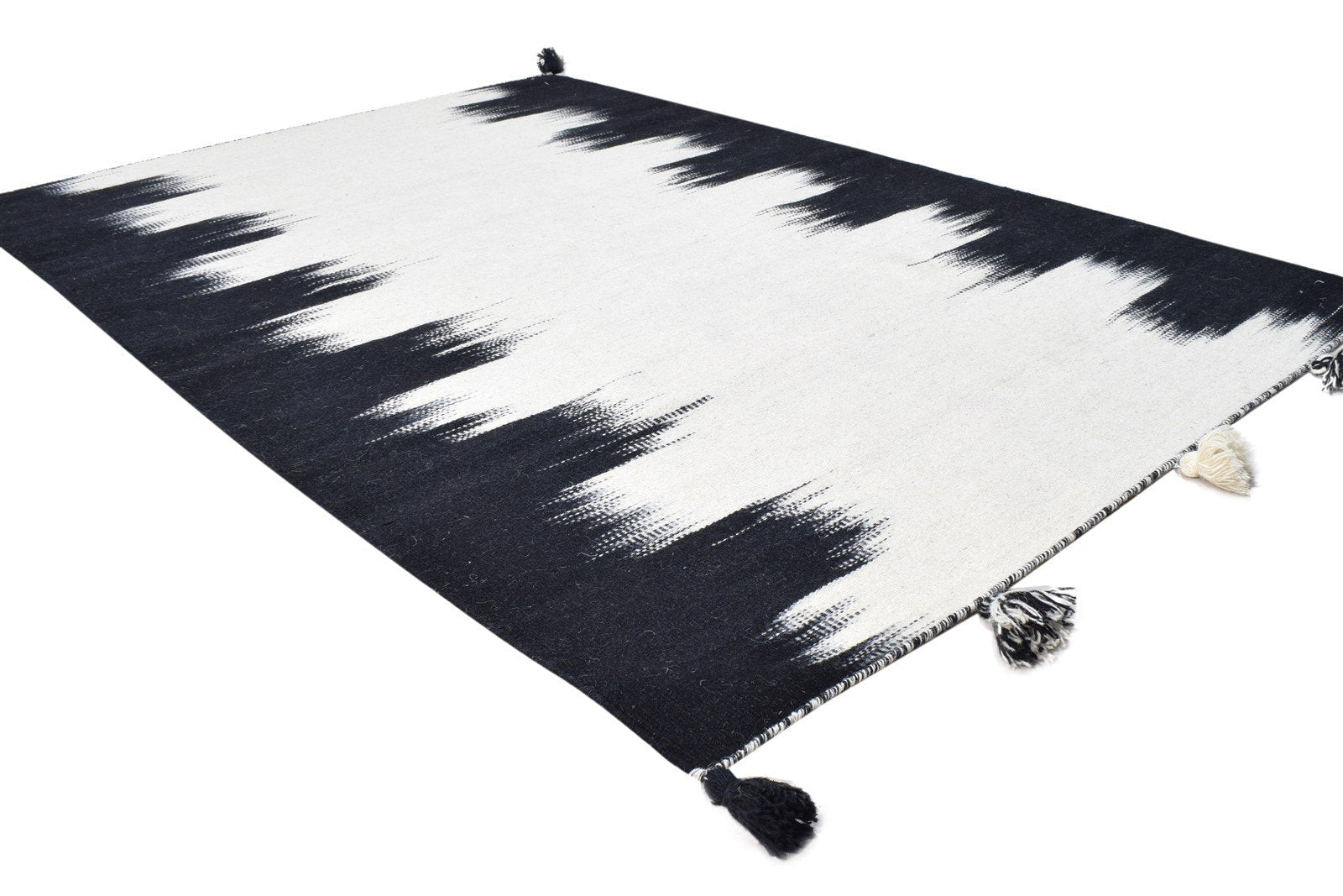 Off-White Wool Rug 4' X 6' Modern Dhurrie Scandinavian Abstract Room Size Carpet 