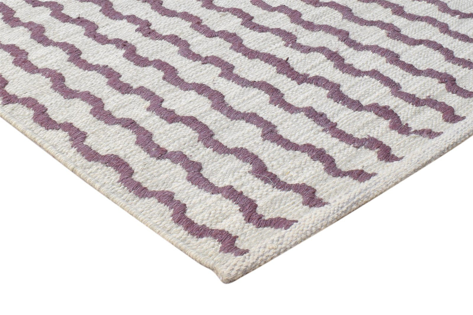 Wool Purple Rug 4' X 6' Modern Dhurrie Moroccan Trellis Room Size Carpet 