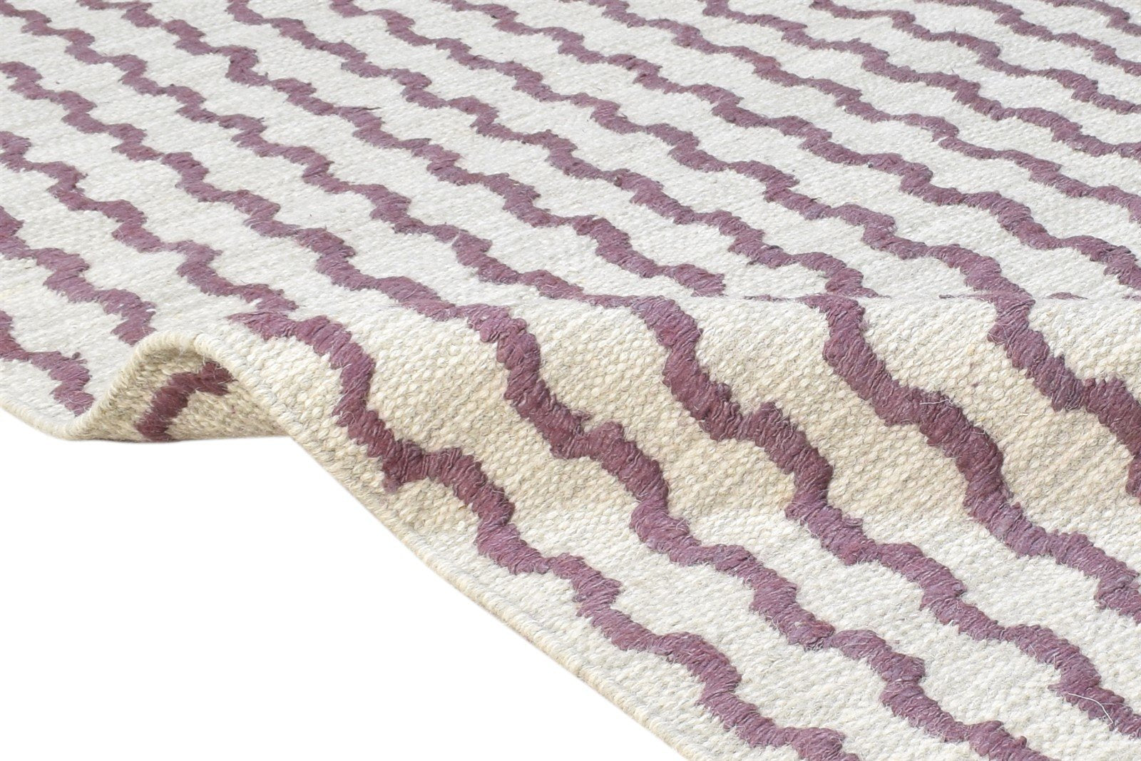 Wool Purple Rug 4' X 6' Modern Dhurrie Moroccan Trellis Room Size Carpet 