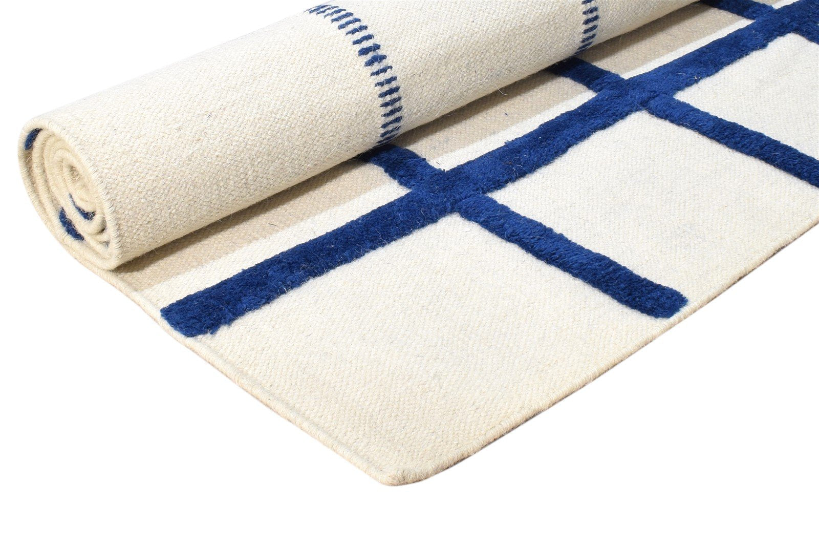 4' X 6' Rug Wool Blue Modern Hand Tufted Scandinavian Plaids Room Size Carpet 