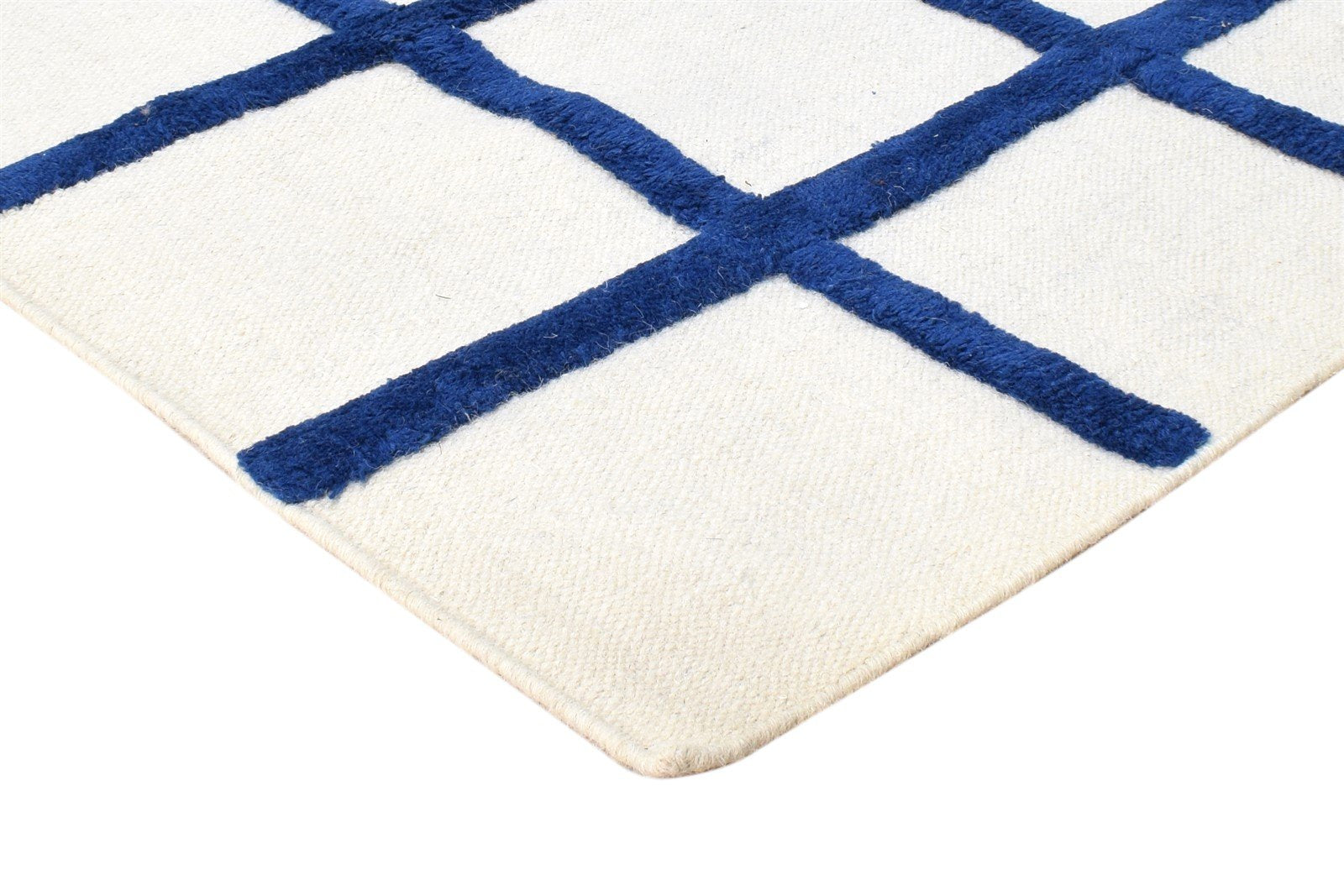 4' X 6' Rug Wool Blue Modern Hand Tufted Scandinavian Plaids Room Size Carpet 