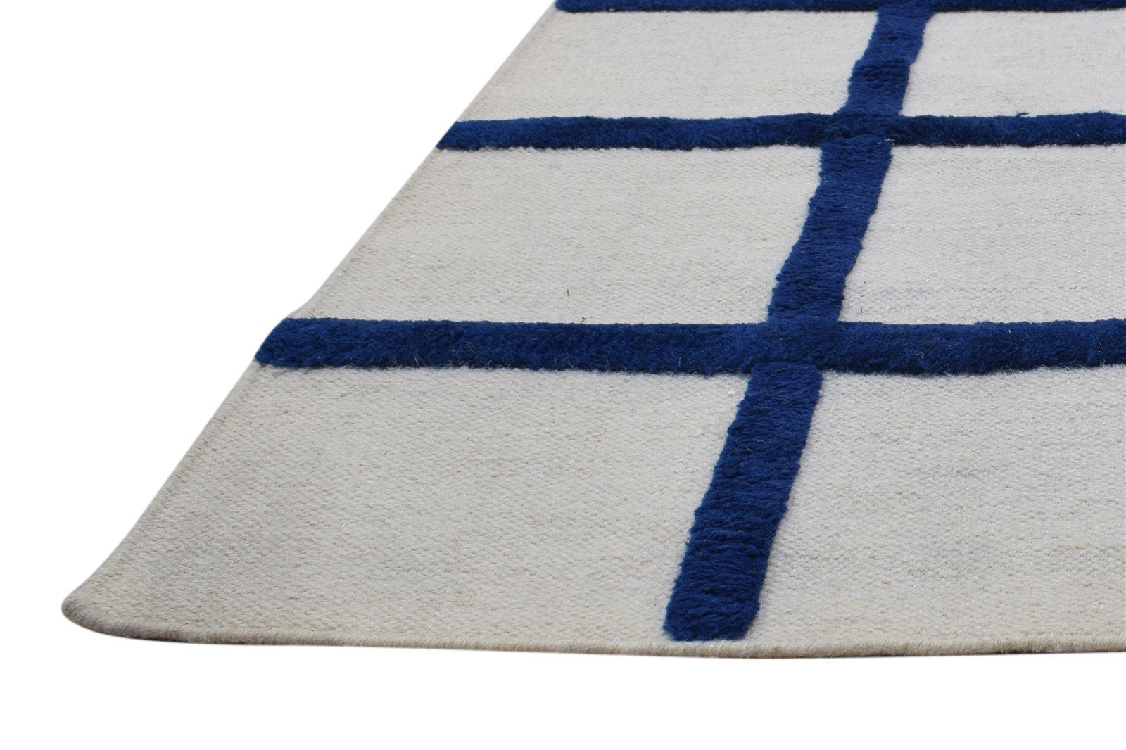 4' X 6' Rug Wool Blue Modern Hand Tufted Scandinavian Plaids Room Size Carpet 