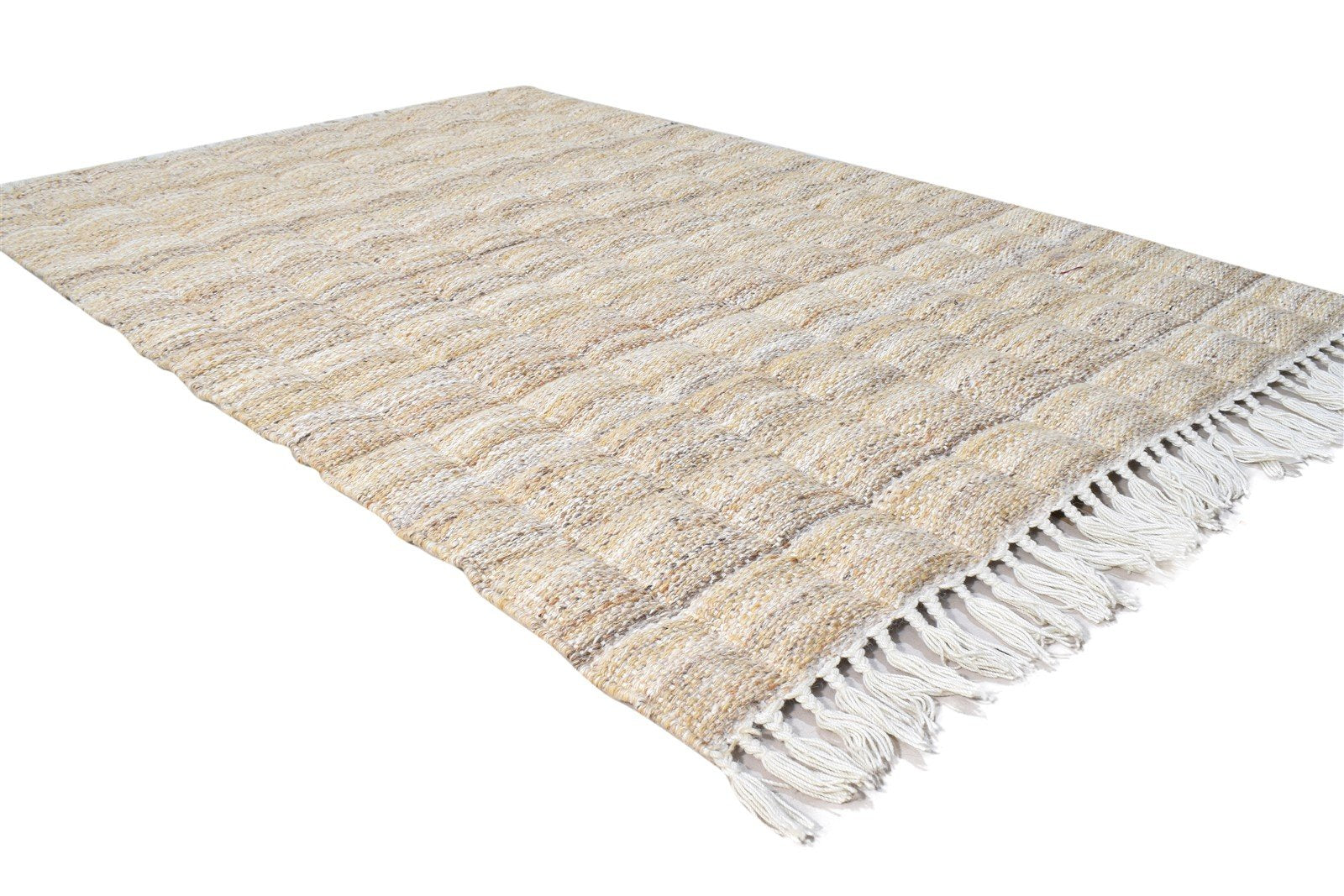 Beige Wool Rug 4' X 6' Modern Dhurrie Scandinavian Nordic Room Size Carpet 