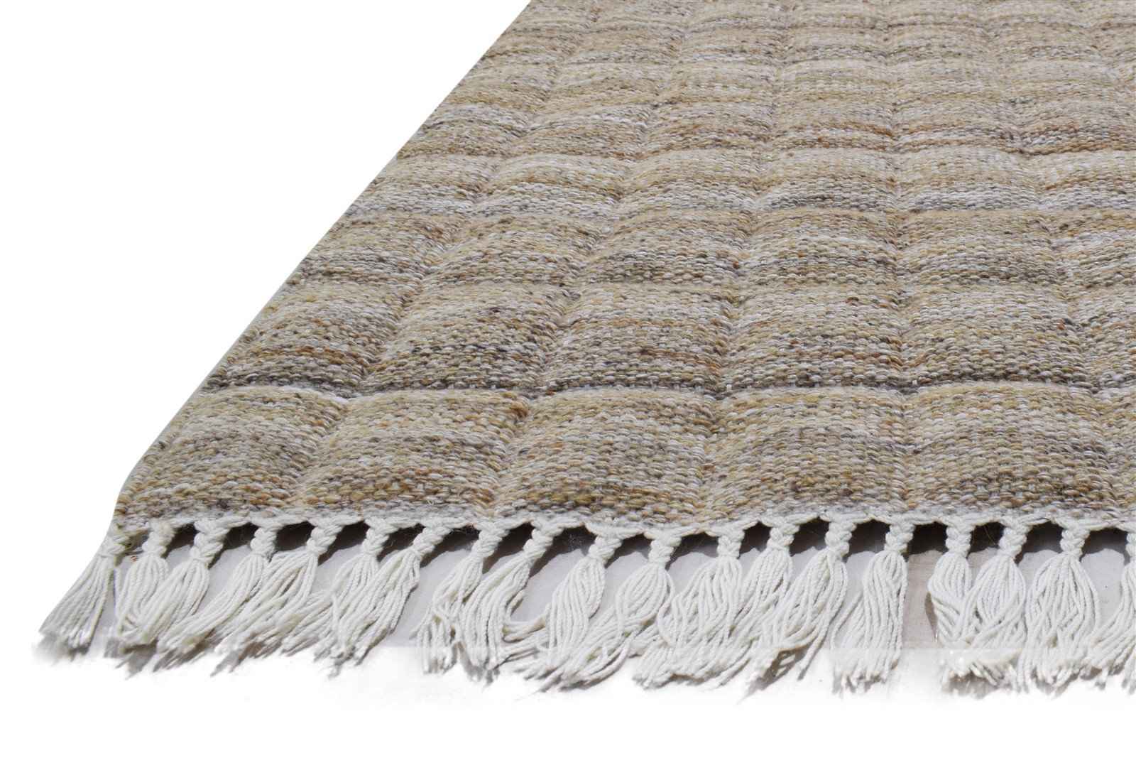 Beige Wool Rug 4' X 6' Modern Dhurrie Scandinavian Nordic Room Size Carpet 