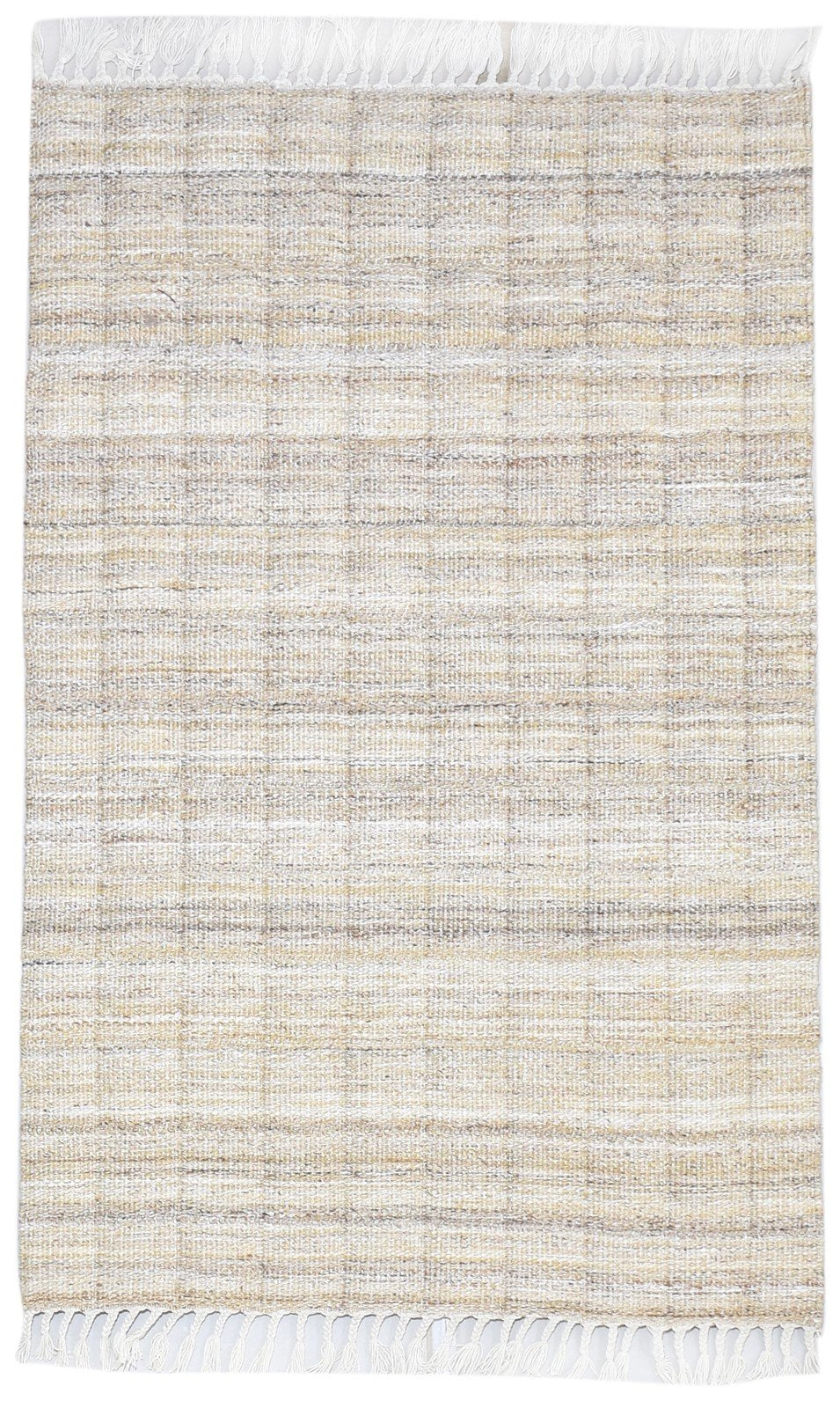 Beige Wool Rug 4' X 6' Modern Dhurrie Scandinavian Nordic Room Size Carpet 