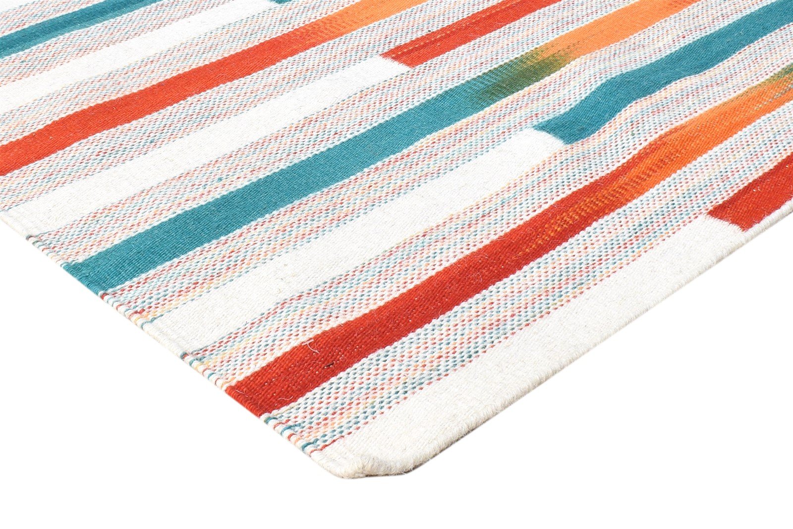 Multi Color Wool Rug 5' X 8' Modern Dhurrie Bohemian Striped Room Size Carpet 