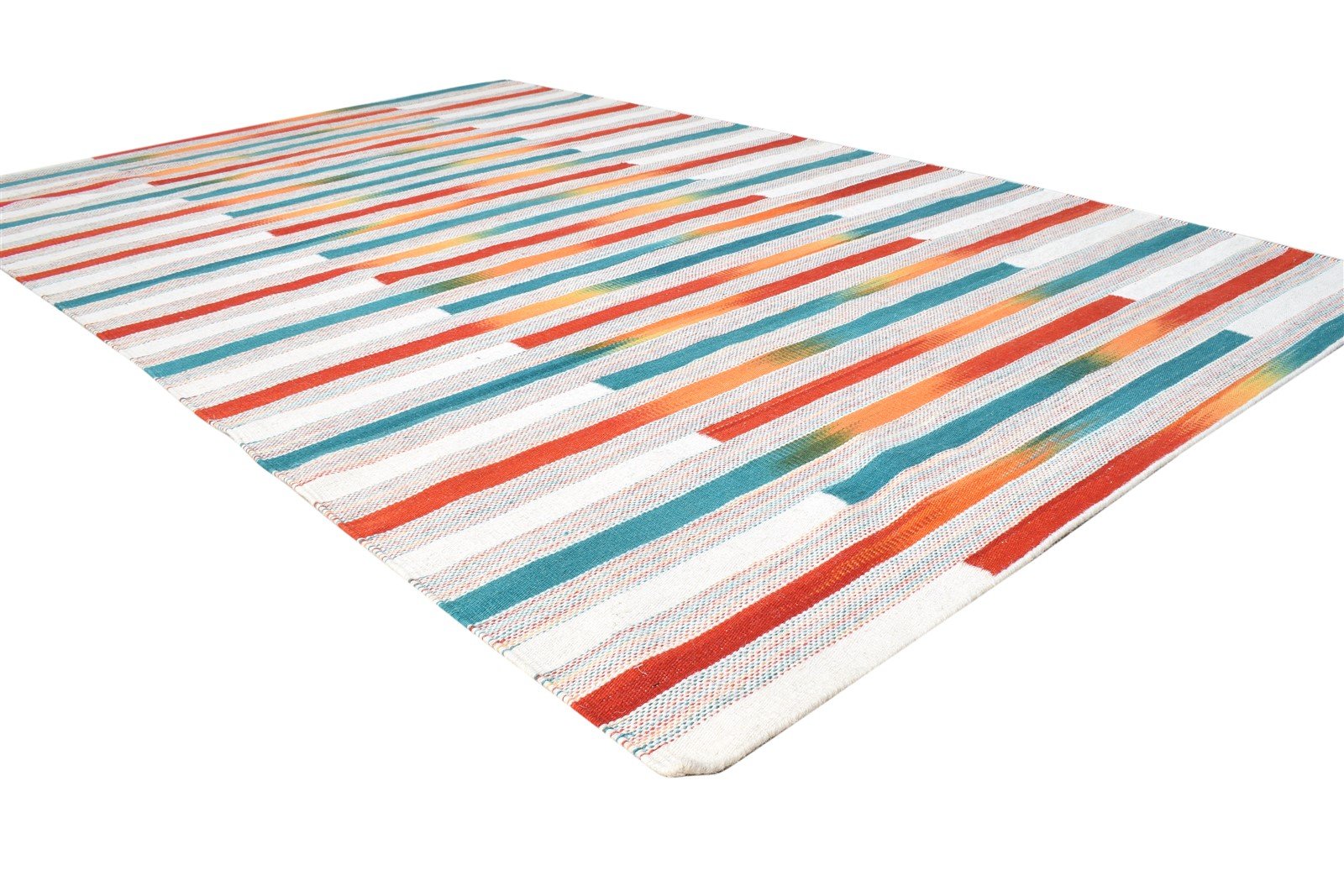 Multi Color Wool Rug 5' X 8' Modern Dhurrie Bohemian Striped Room Size Carpet 