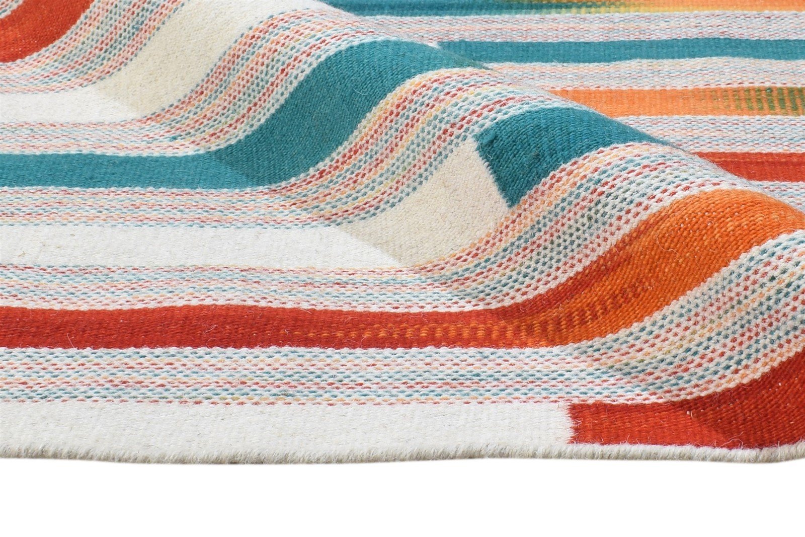 Multi Color Wool Rug 5' X 8' Modern Dhurrie Bohemian Striped Room Size Carpet 