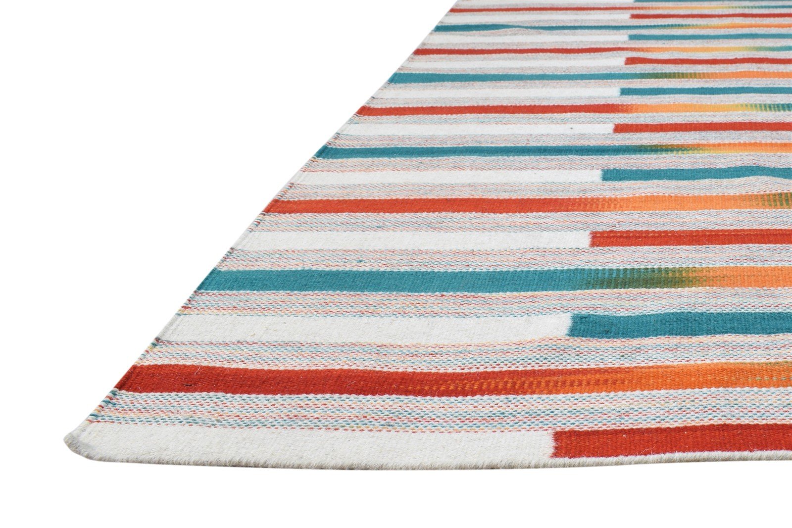 Multi Color Wool Rug 5' X 8' Modern Dhurrie Bohemian Striped Room Size Carpet 