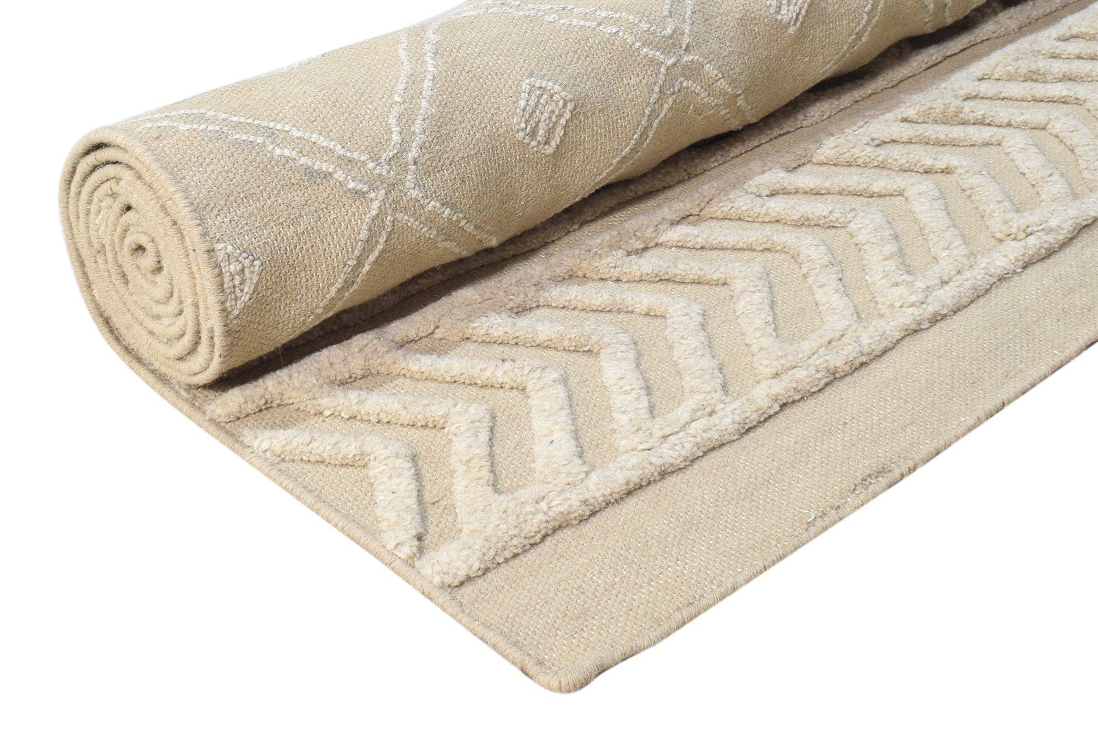 5' X 8' Rug Wool Beige Modern Dhurrie Scandinavian Nordic Room Size Carpet 