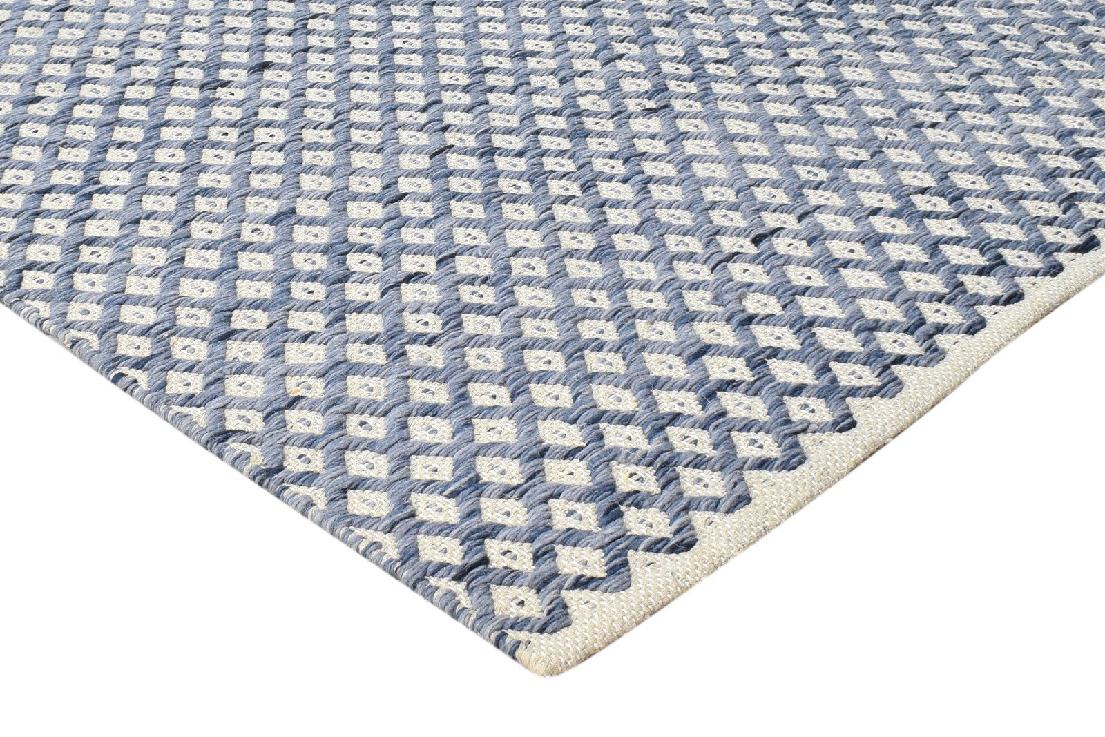 Wool Blue Rug 5' X 8' Modern Dhurrie Moroccan Trellis Room Size Carpet 